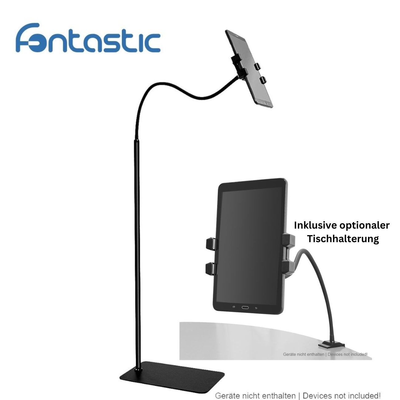 fontastic Handy-Halterung Tablet Bodenständer Schwanenhals, inkl Tischklemme, (Handy und Tablet Halter)