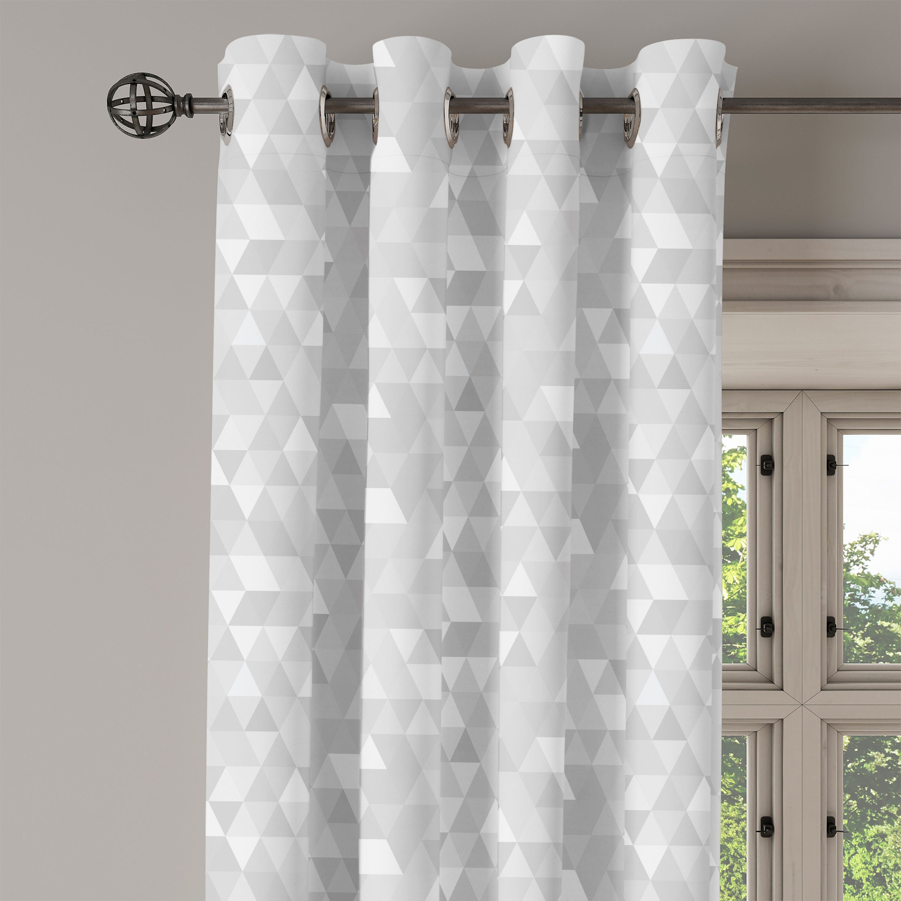 Gardine Wohnzimmer, Weiß Hipster 2-Panel-Fenstervorhänge Abakuhaus, für Poly Schlafzimmer und Dekorative Effect Grau