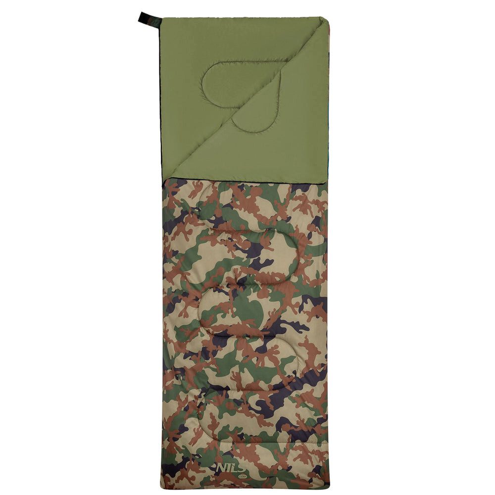 NILS CAMP Schlafsack Deckenschlafsack Campingschlafsack Tarnoptik (Spar-Set, 1 tlg., 190 x 75 cm warm), doppelter Reißverschluss, koppelbar, Packbeutel, warm
