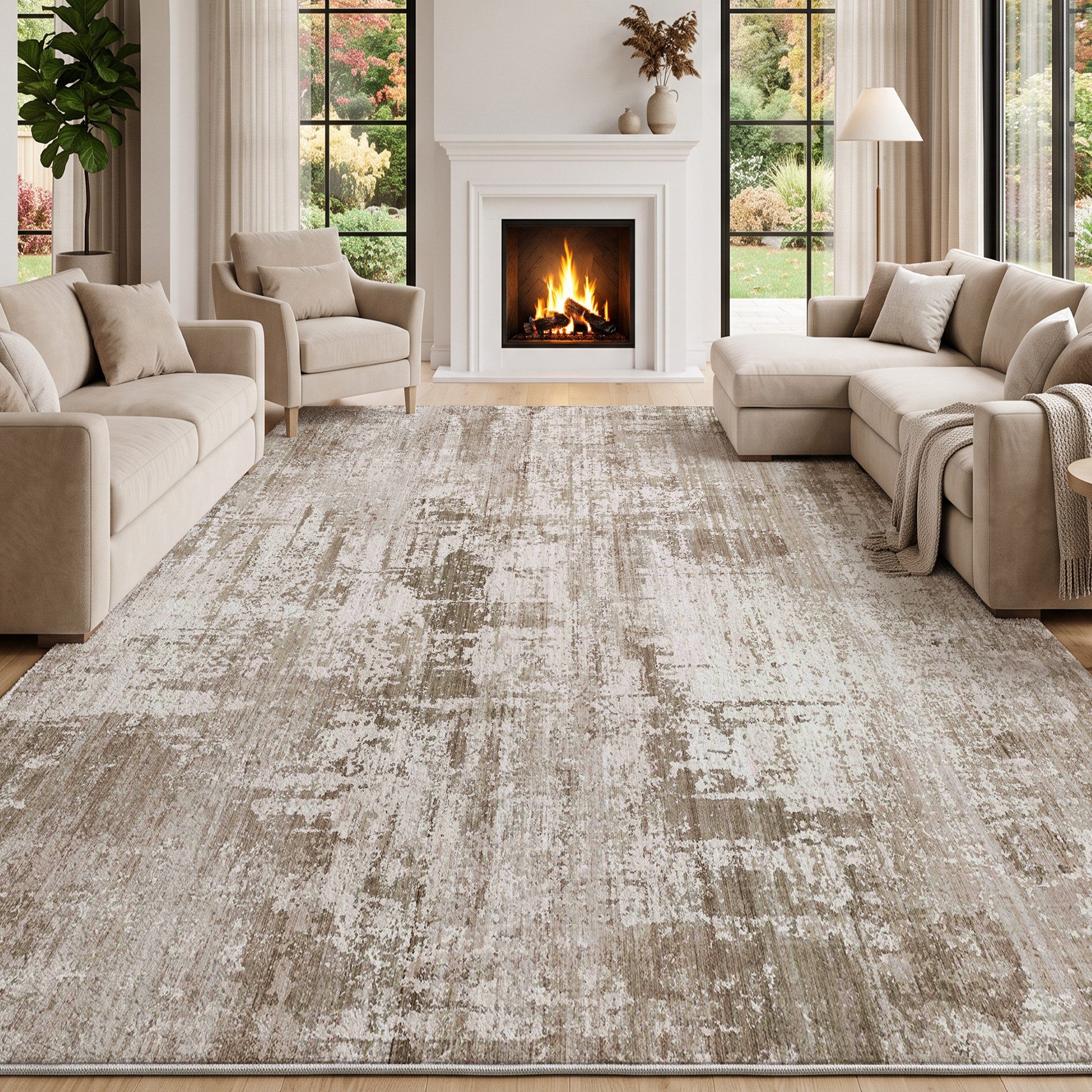 Klyvvo Teppich Boho Abstrakt Teppich, Kurzflor weich, rutschfest & waschbar, Rechteckig, Höhe: 8.5 mm, 160x230 cm – Wohnzimmerteppich für Schlafzimmer, Esszimmer & Büro