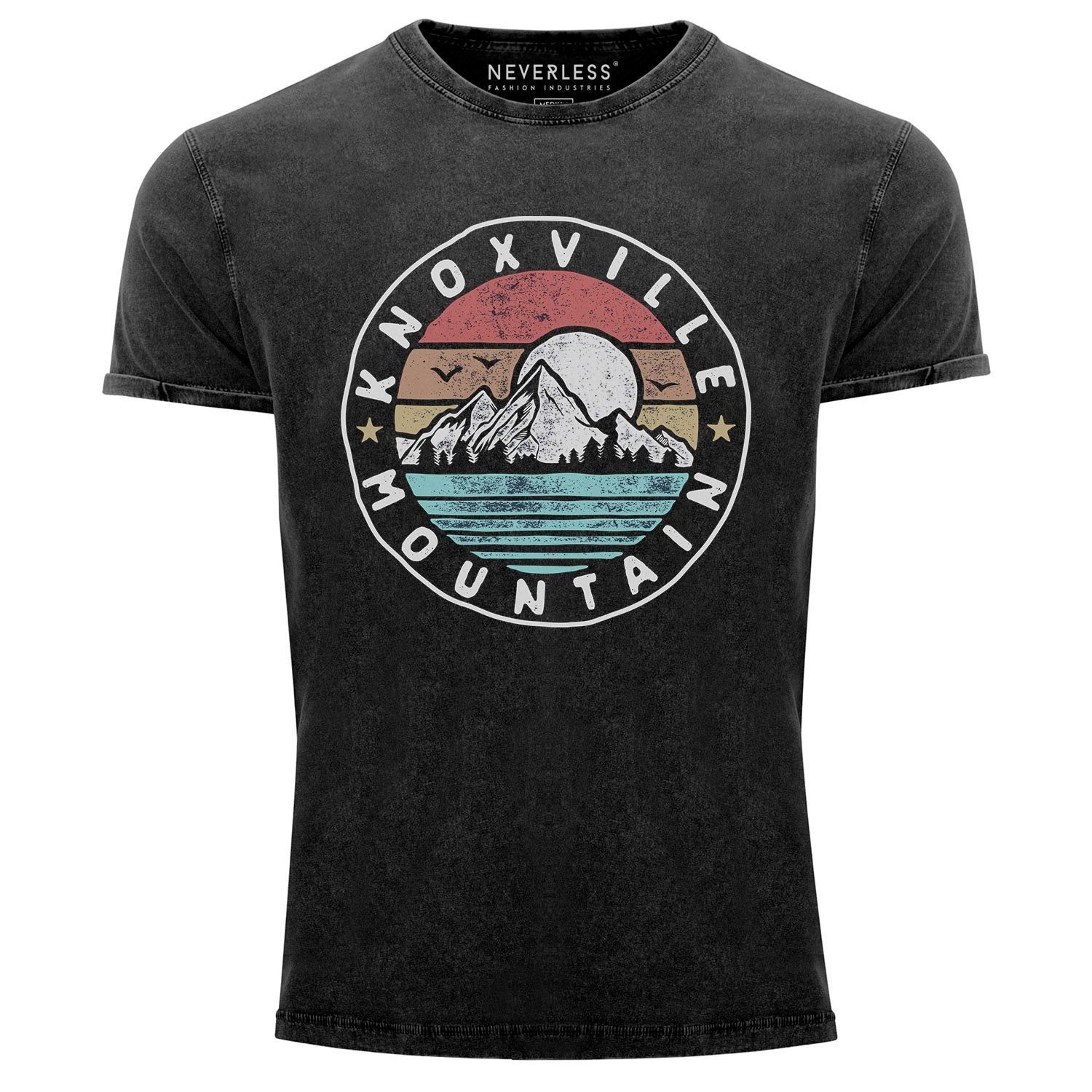Neverless Print-Shirt Neverless® Herren T-Shirt Vintage Shirt Printshirt Knoxville Mountain mit Print