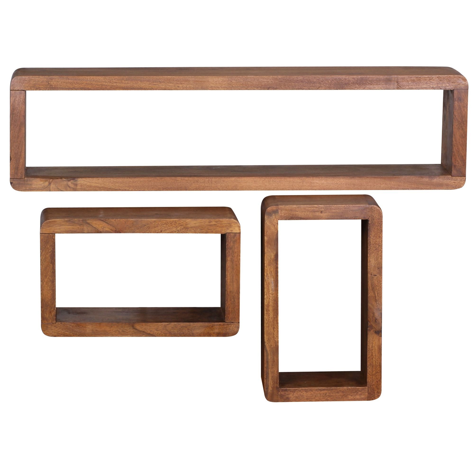 KADIMA DESIGN Wandregal Design Wandregal 3er Set BOHA Massiv Holzregale Edelholz Wand, Echtholz, Wand-Regale, Hängend Würfel, Regal Wandkästen Eckig, Landhausstil, Rustikales Wandregal-Set Holz, Hängeregal Viereckig