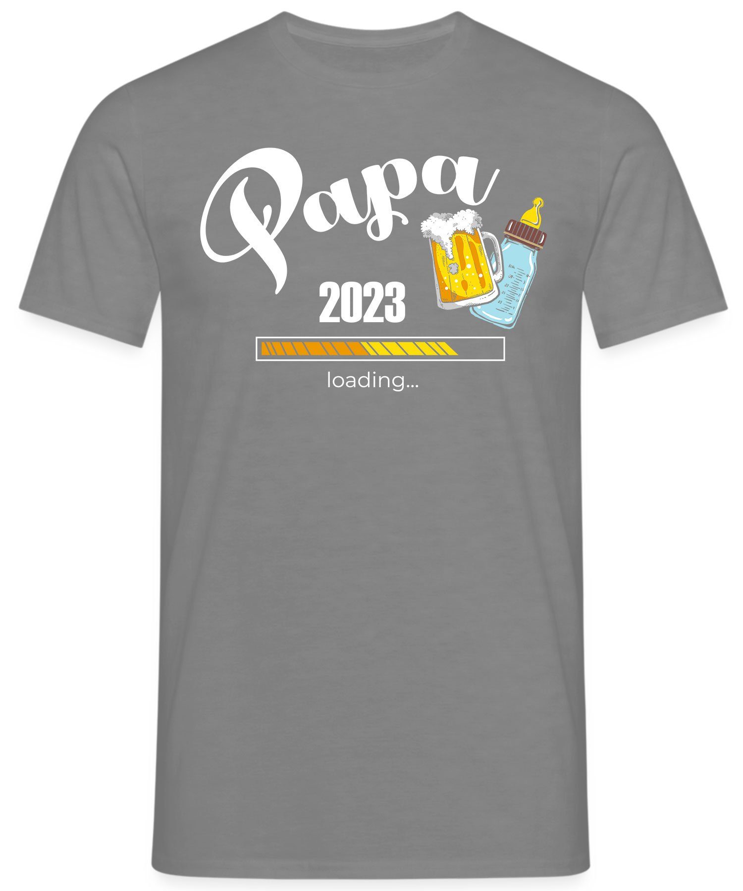Bier Quattro Heather Vatertag Grau Babyflasche Loading Herren (1-tlg) Vater Formatee T-Shirt - 2023 Papa Kurzarmshirt