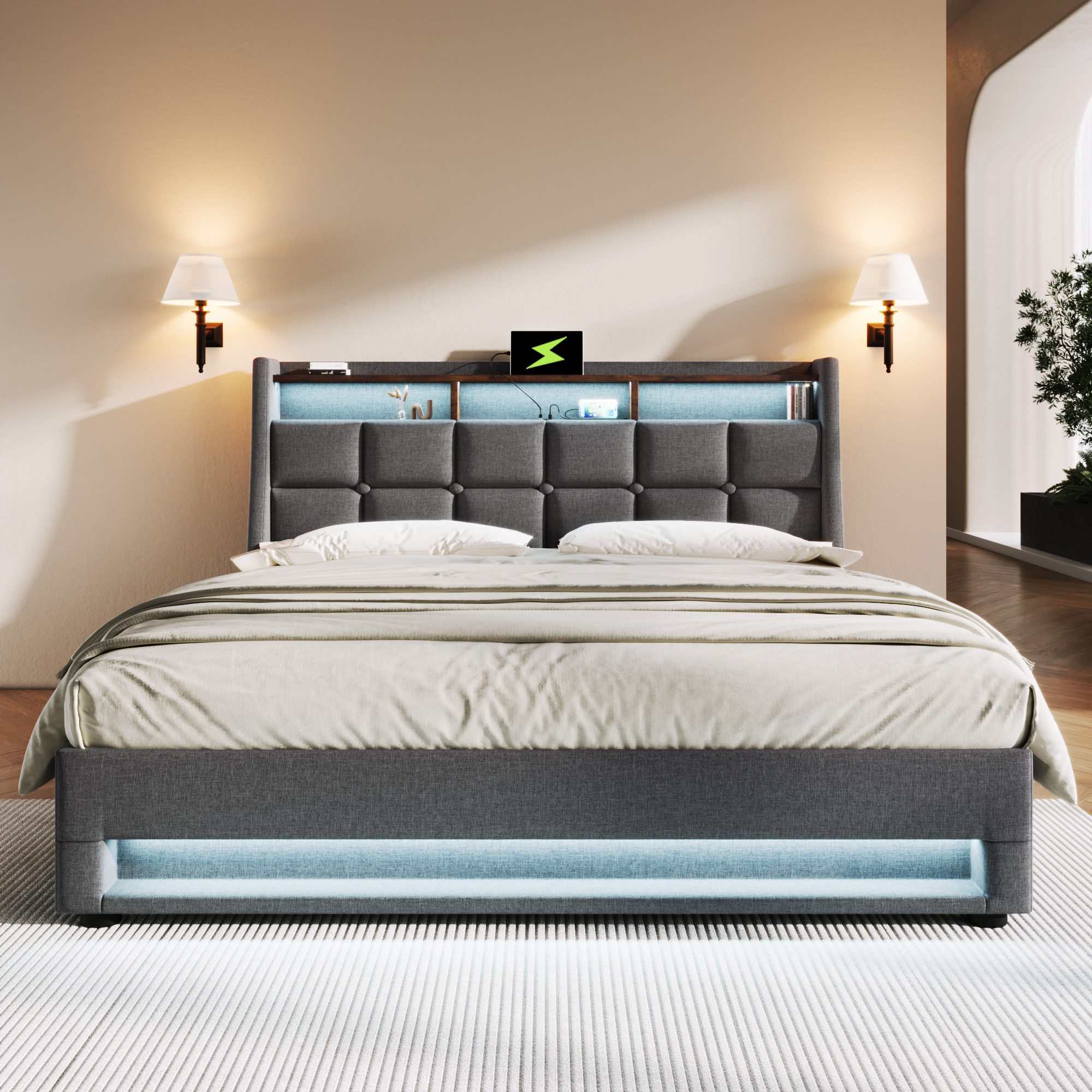 STILVORA Polsterbett Stauraumbett 160x200cm mit USB günstig online kaufen