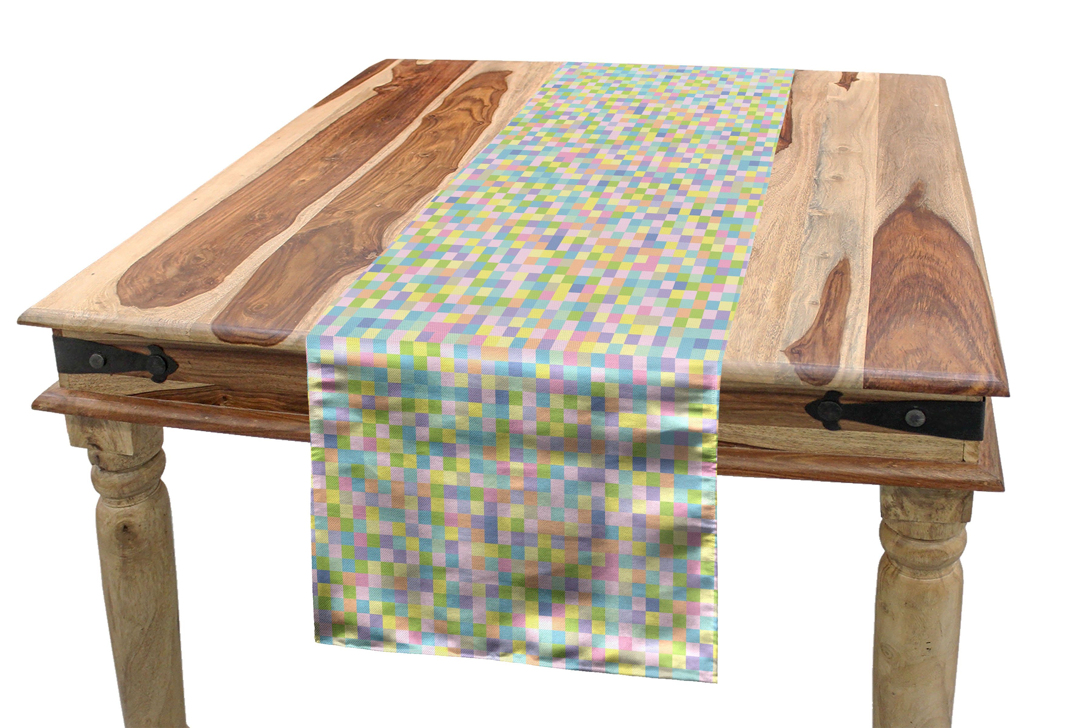 Abakuhaus Tischläufer Esszimmer Küche Rechteckiger Dekorativer Tischläufer, Pastell Bunte Quadrate Mosaik