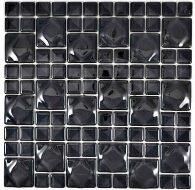 Mosani Mosaikfliesen Glasmosaik Mosaikfliesen 3D schwarz Black Dot Design