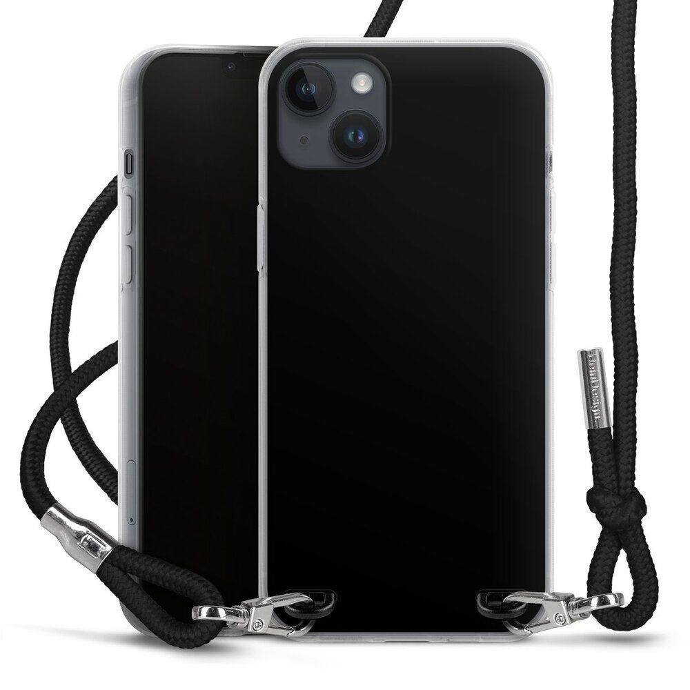 DeinDesign Handyhülle einfarbig schwarz Farbe Schwarz, Apple iPhone 15 Plus Handykette Hülle mit Band Case zum Umhängen