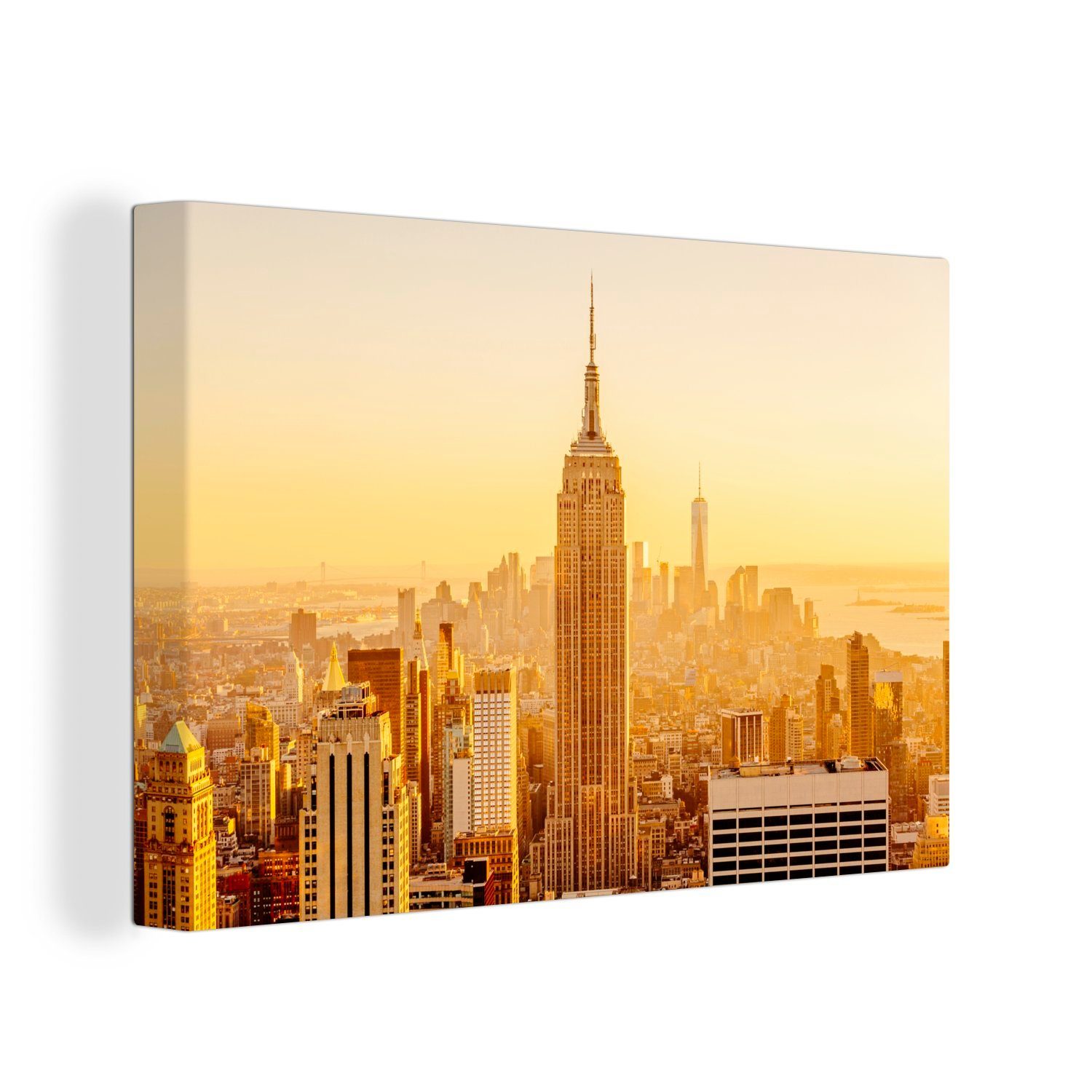 OneMillionCanvasses® Leinwandbild Goldglanz über New York, (1 St), Wandbild Leinwandbilder, Aufhängefertig, Wanddeko, 30x20 cm