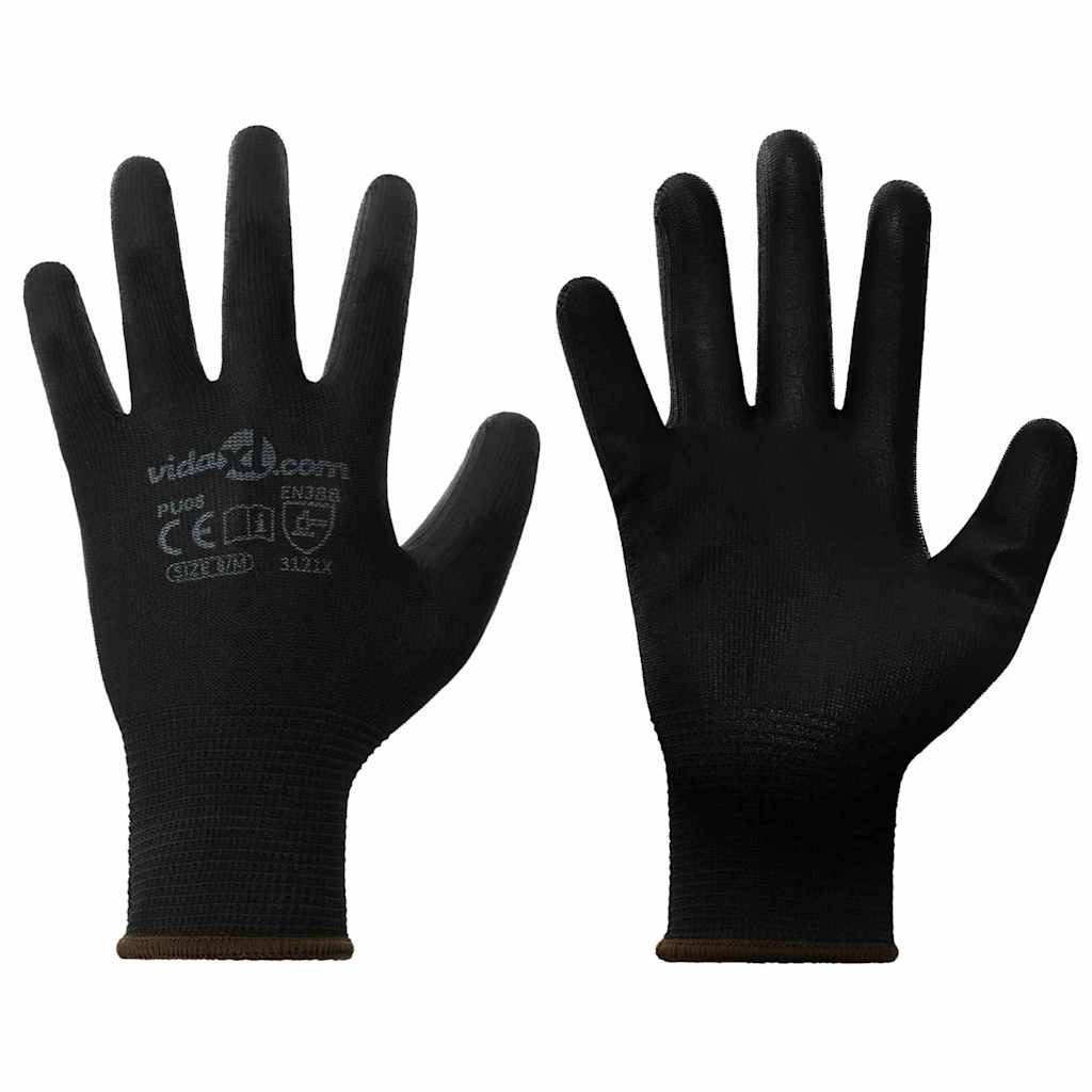 vidaXL Arbeitshandschuh-Set Arbeitshandschuhe 12 Stk. Schwarz 8 / m Polyester (12-St)