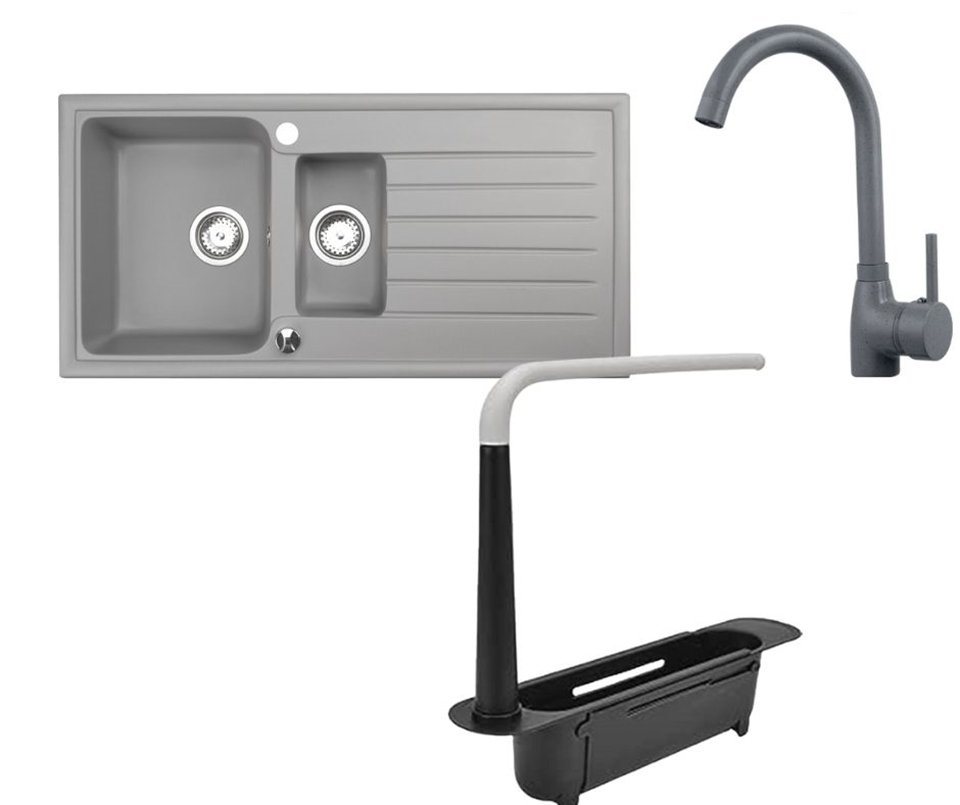 Thumbnail - Faizee Möbel Granitspüle Granitspüle 100x50+Organizer (Armatur wählbar)Spülbecken Einbauspüle