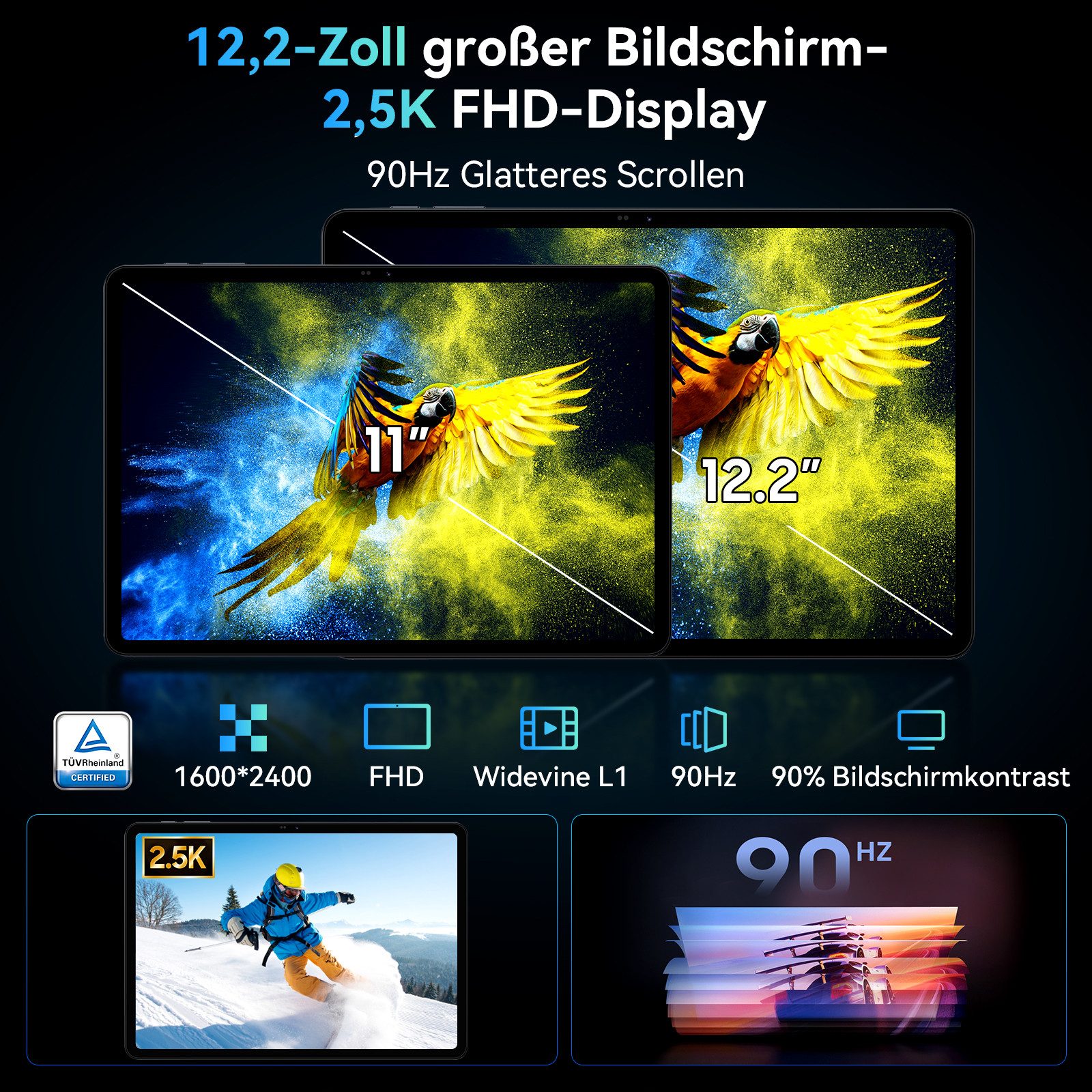 TABWEE 12,2" Android 16 4G LTE 10000 mAh Akku 256 GB Tablet (12.2", 256 GB, Android16, Android 16, 4G LTE, 5G Wifi, 10000 mAh Akku, mit Stift/Maus/Tastatur)