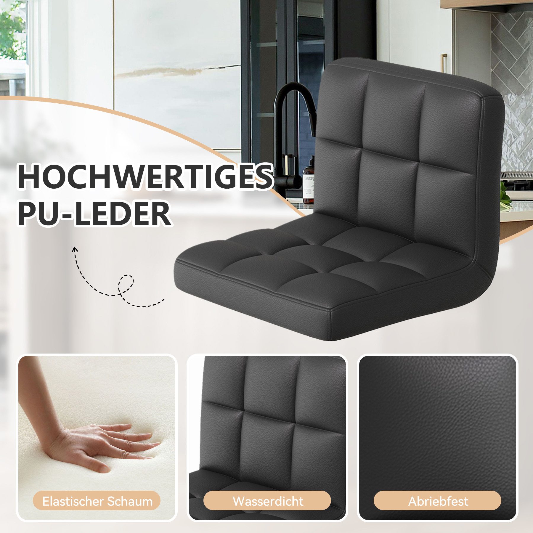 HawthyHome Barhocker Bistrohocker aus Kunstleder mit Rückenlehne und Fußstütze (2 St), Schwarz