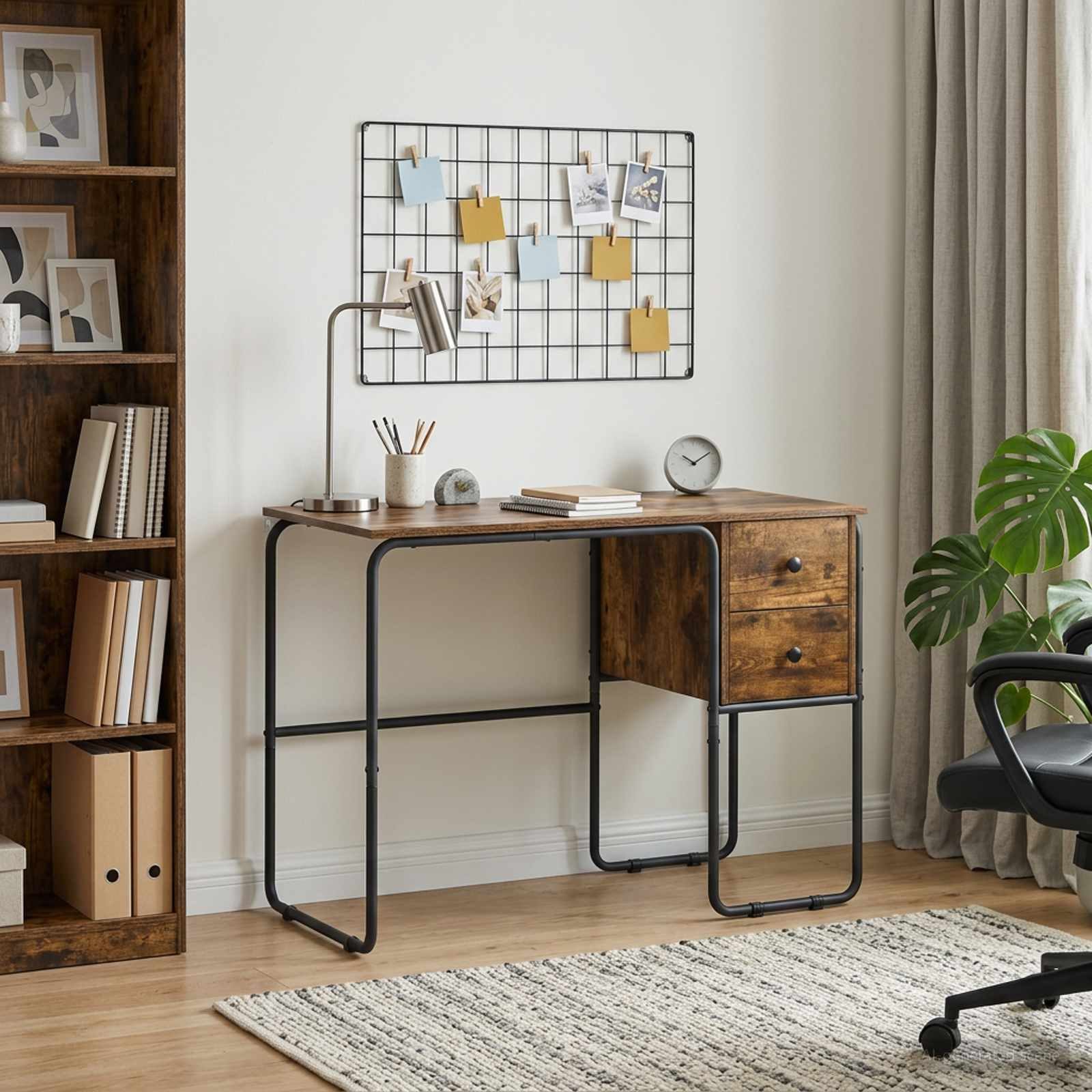 furnicato Schreibtisch 100 x 50 x 75 cm Räuchereiche (1-St), Arbeitstisch mit beidseitigen Regalen und Schubladen für Innenraum