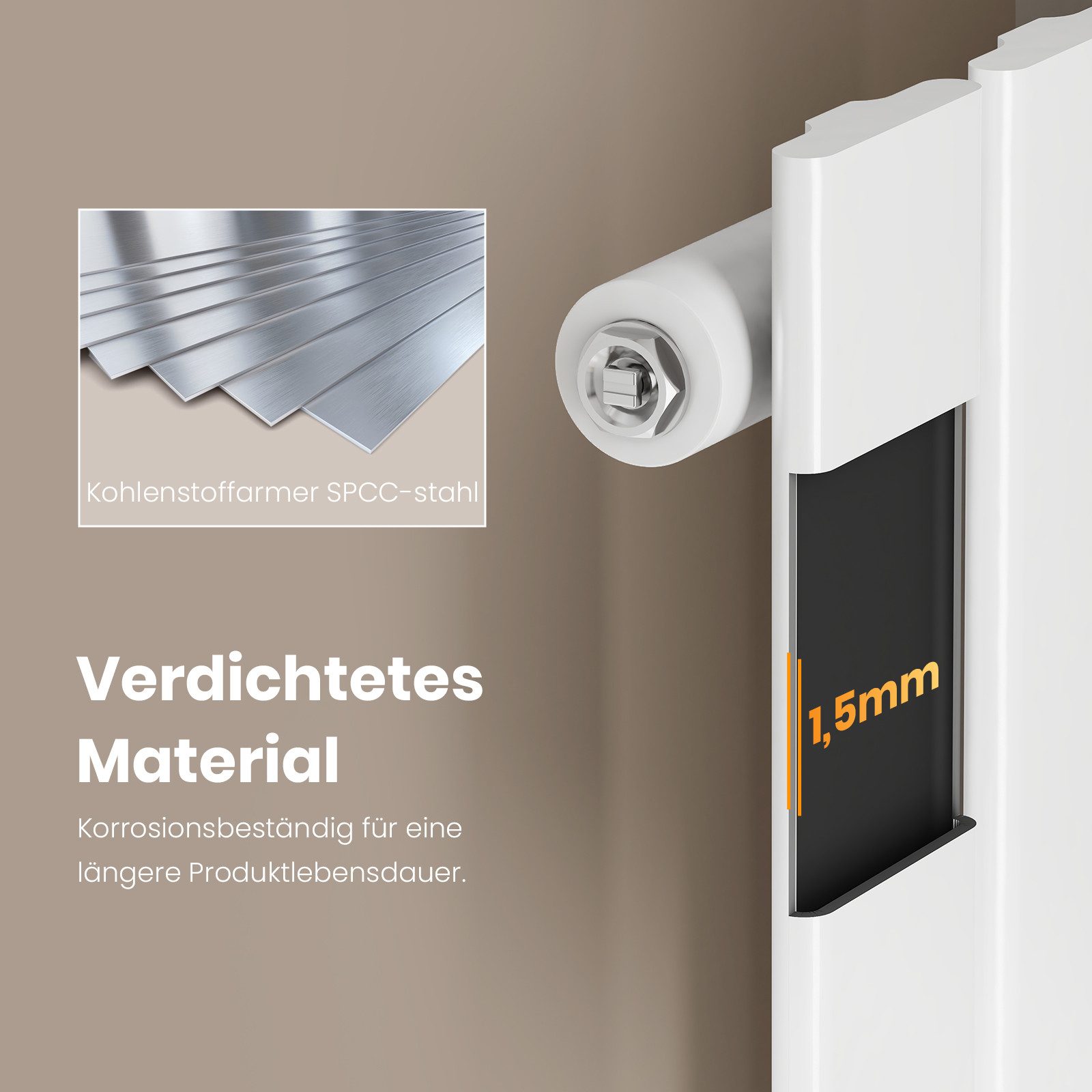 EMKE Heizkörper Anthrazit/Weiß Einlagig Flach Design Paneelheizkörper Breite: 30cm, Vertikal, Mittelanschluss 210W für 3qm Raum