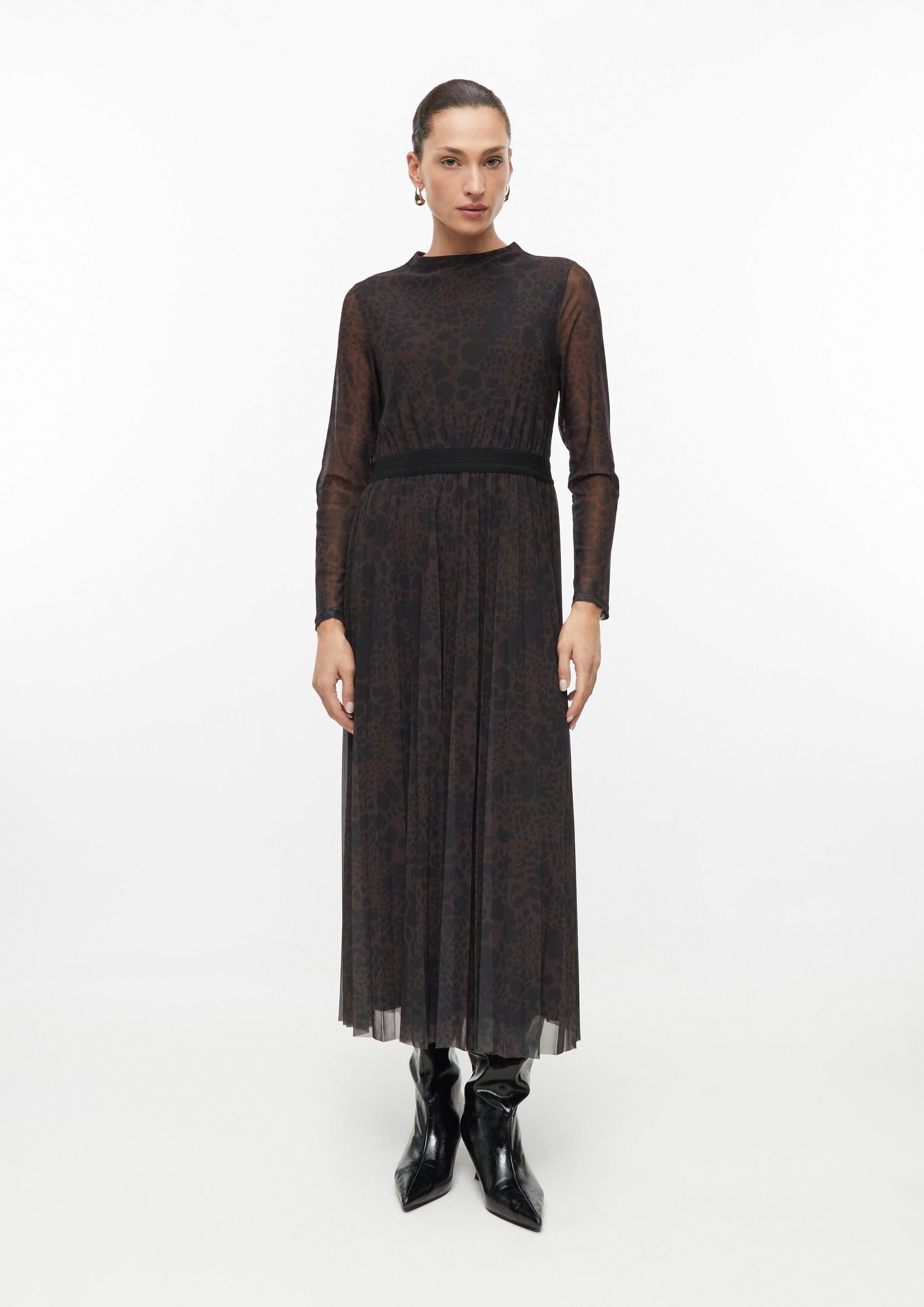 s.Oliver Maxikleid Kleid Meshkleid mit Leo-Print und Plissee