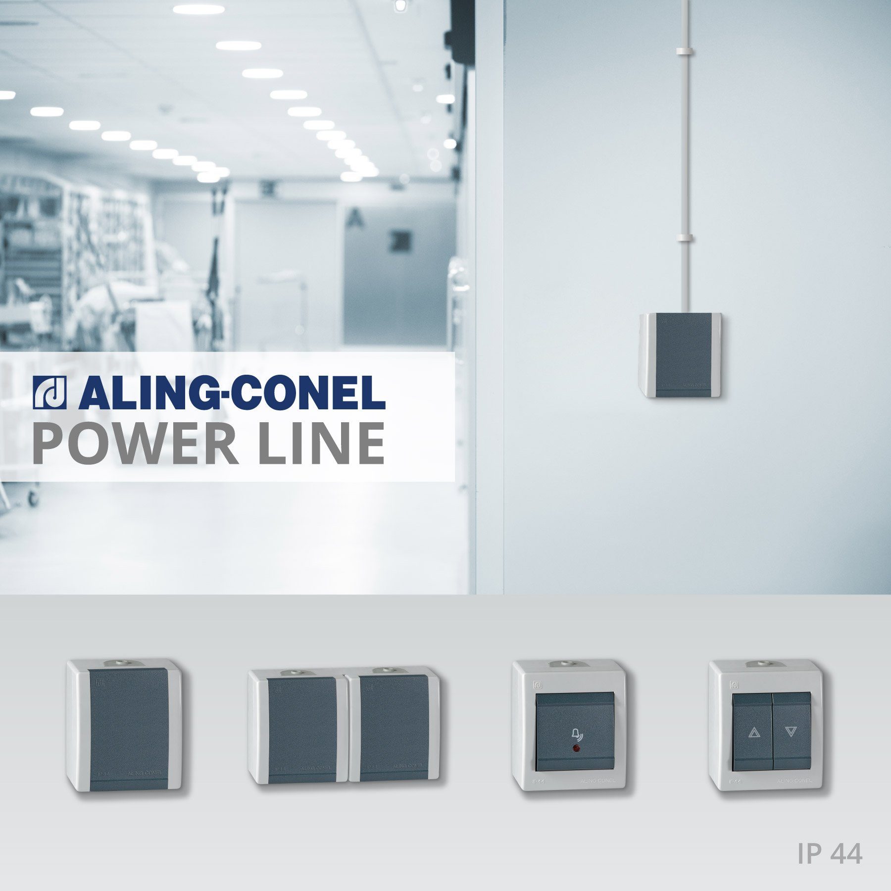 44 Aling Aufputz-Steckdose IP Grau Aufputz-Steckdosen, Line ALING-CONEL Power Conel