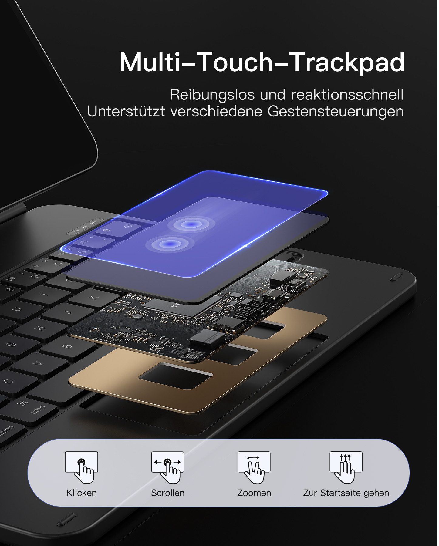 Inateck Magic Keyboard für 10.9-11 Zoll iPad A16 11/10 Gen, Air/Pro iPad-Tastatur (Freitragender Ständer, 7-Farbige Hintergrundbeleuchtung)