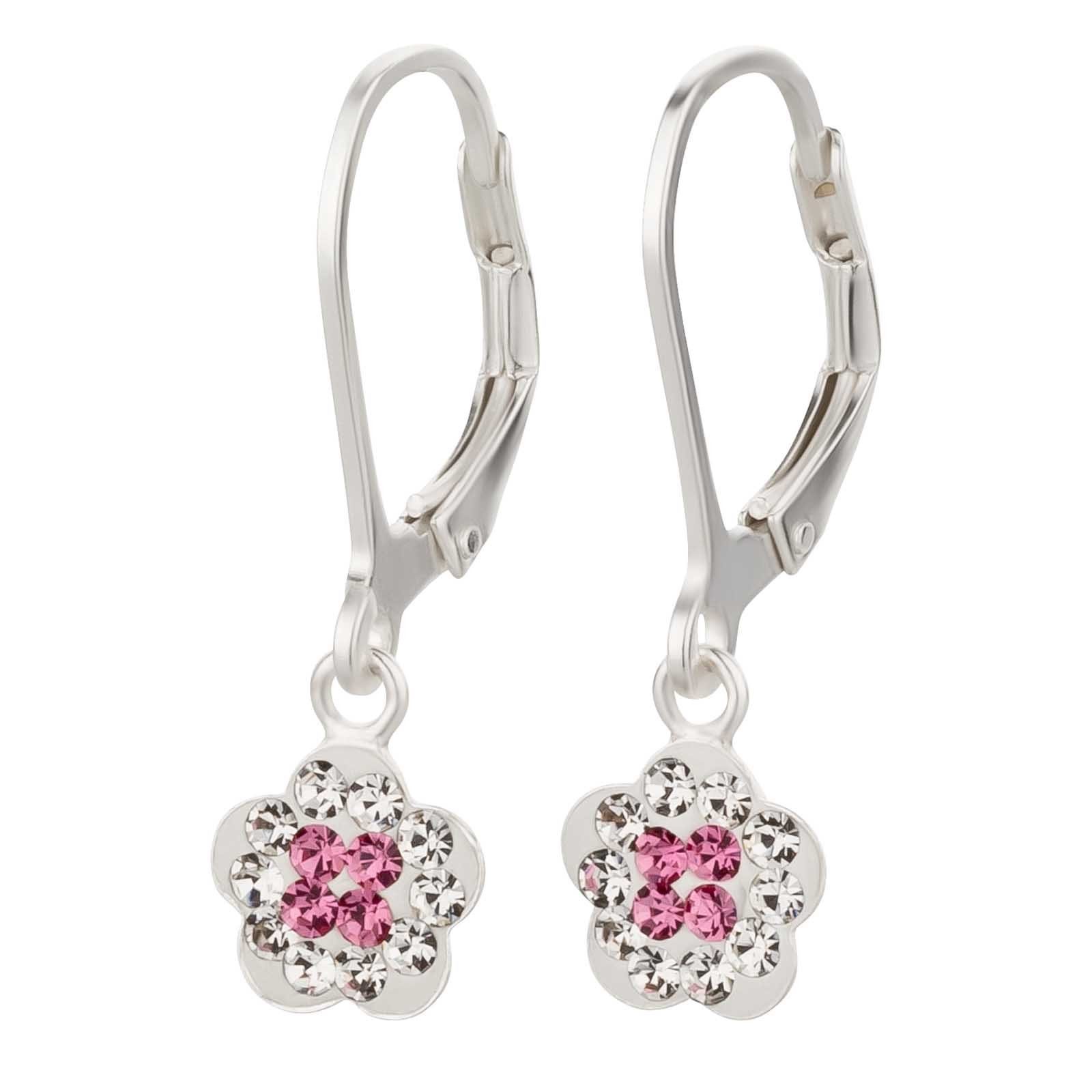 schmuck23 Paar Ohrhänger Kinder Серьги Kristall Blume 925 Silber, Sterling Silber