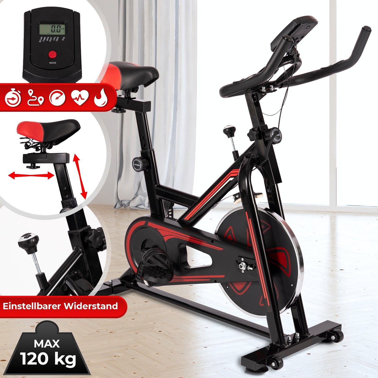 VENDOMNIA Heimtrainer Fitnessbike mit LCD Display (Pulsmesser, Sitz und  Griff verstellbar, max 120 kg), Fahrrad, Fahrradtrainer, Fitnessfahrrad,  Indoor Cycling Bike