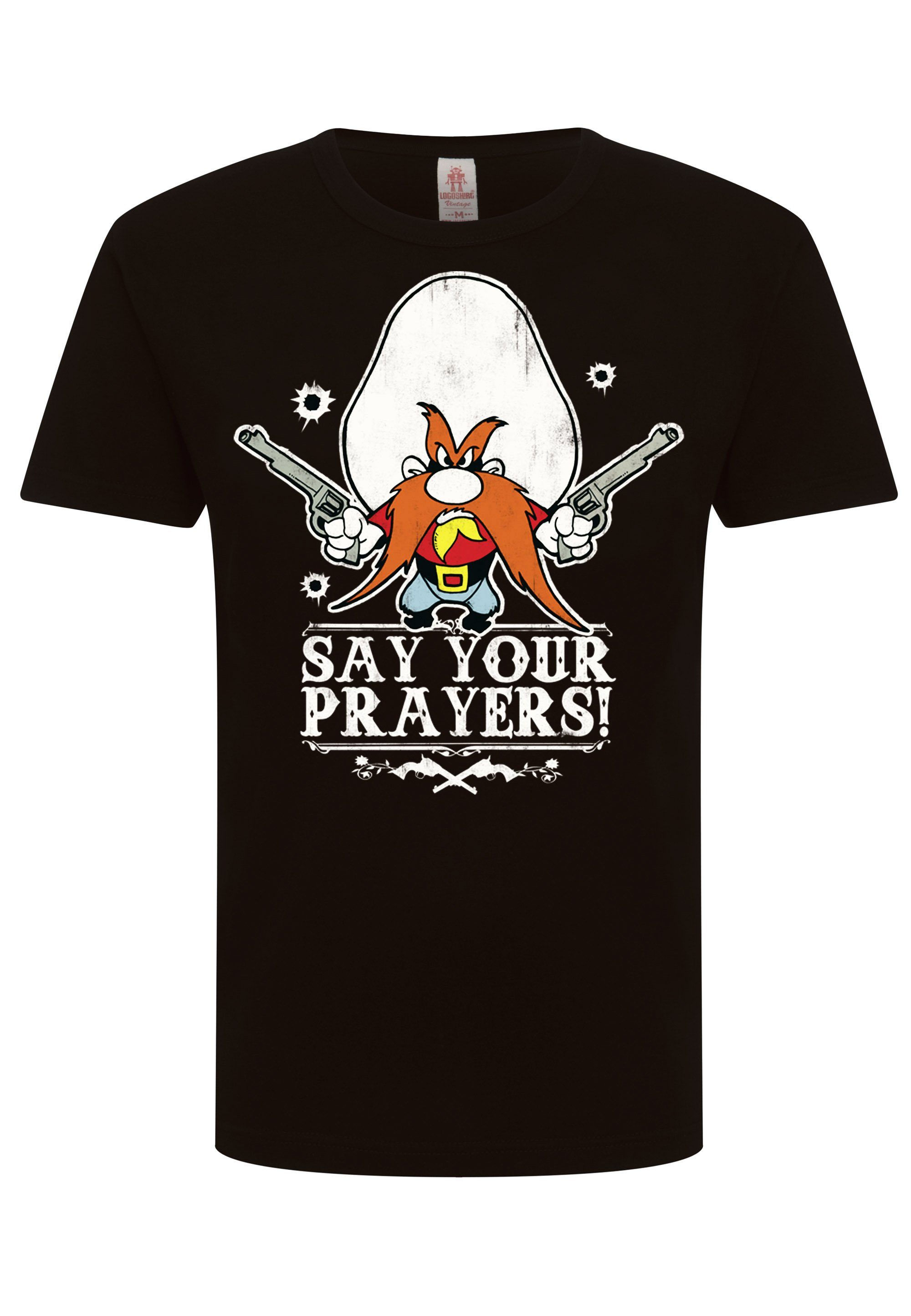 LOGOSHIRT T-Shirt Looney Tunes - Yosemite - Say Your Prayers mit coolem  Print, Dank Einlaufvorbehandlung auch nach vielen Wäschen formstabi