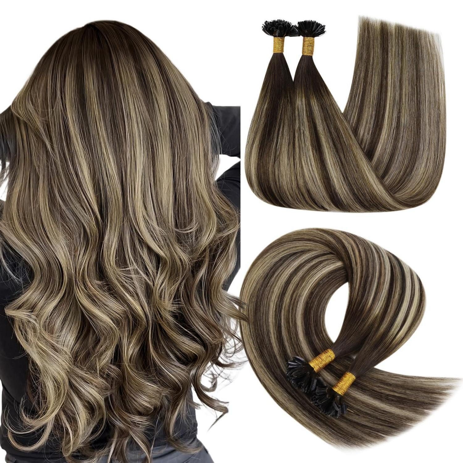 LuxusKollektion Echthaar-Extension Extensions Bonding 55 cm-U Tip 1-U Tip-2-#Dunkelbraun Ombre Aschblond