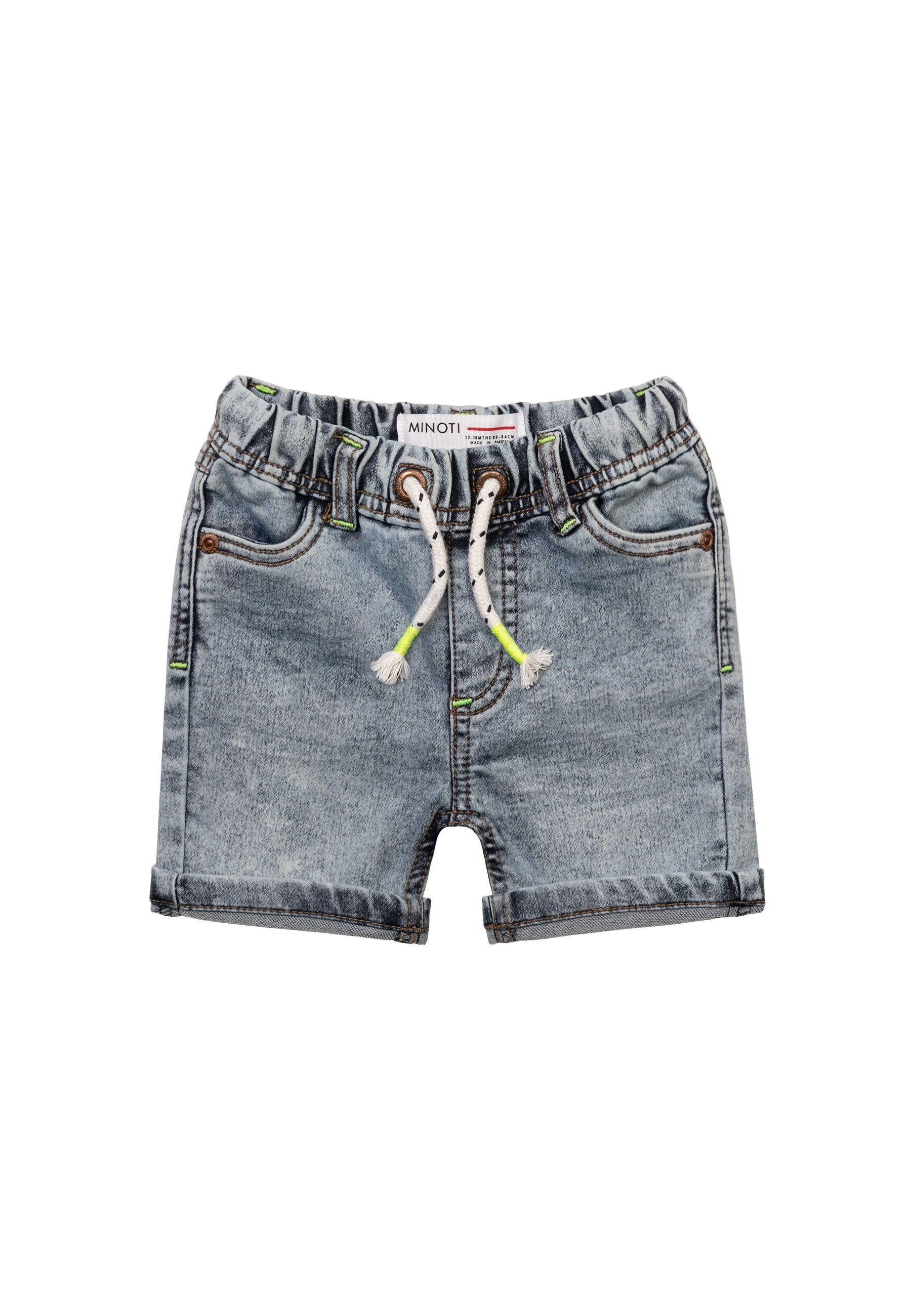MINOTI Jeansshorts Kurze Jeans mit Schnürchen in der Taille (1y-14y) Denim-Hellblau