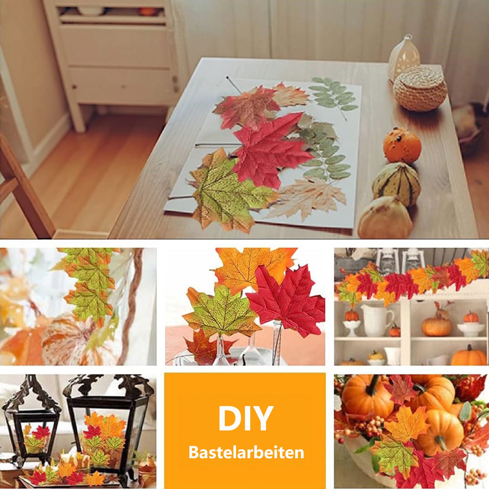 Kunstblume 300 Stück Künstliche Ahornblätter, 6 Farben Herbstblätter Deko, FOUORTUNATE-BEE, für Halloween, Erntedankfest, Hochzeit und Partys – Bild 5 von 5