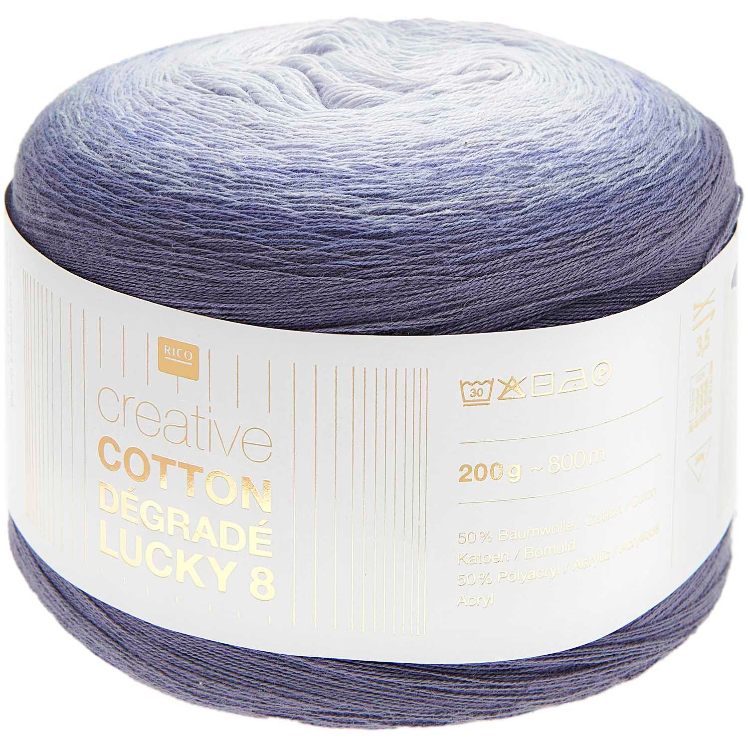 Rico Design Wolle Creative Cotton Dégradé Lucky 8, Farbverlaufsgarn Bobbel Häkelwolle, 800,00 m (Baumwollgarn mit Farbverlauf, Handstrickgarn, Strickwolle, Strickgarn, Baumwollmischgarn Baumwolle Polyacryl), mit Strickanleitung und Häkelanleitung zum download