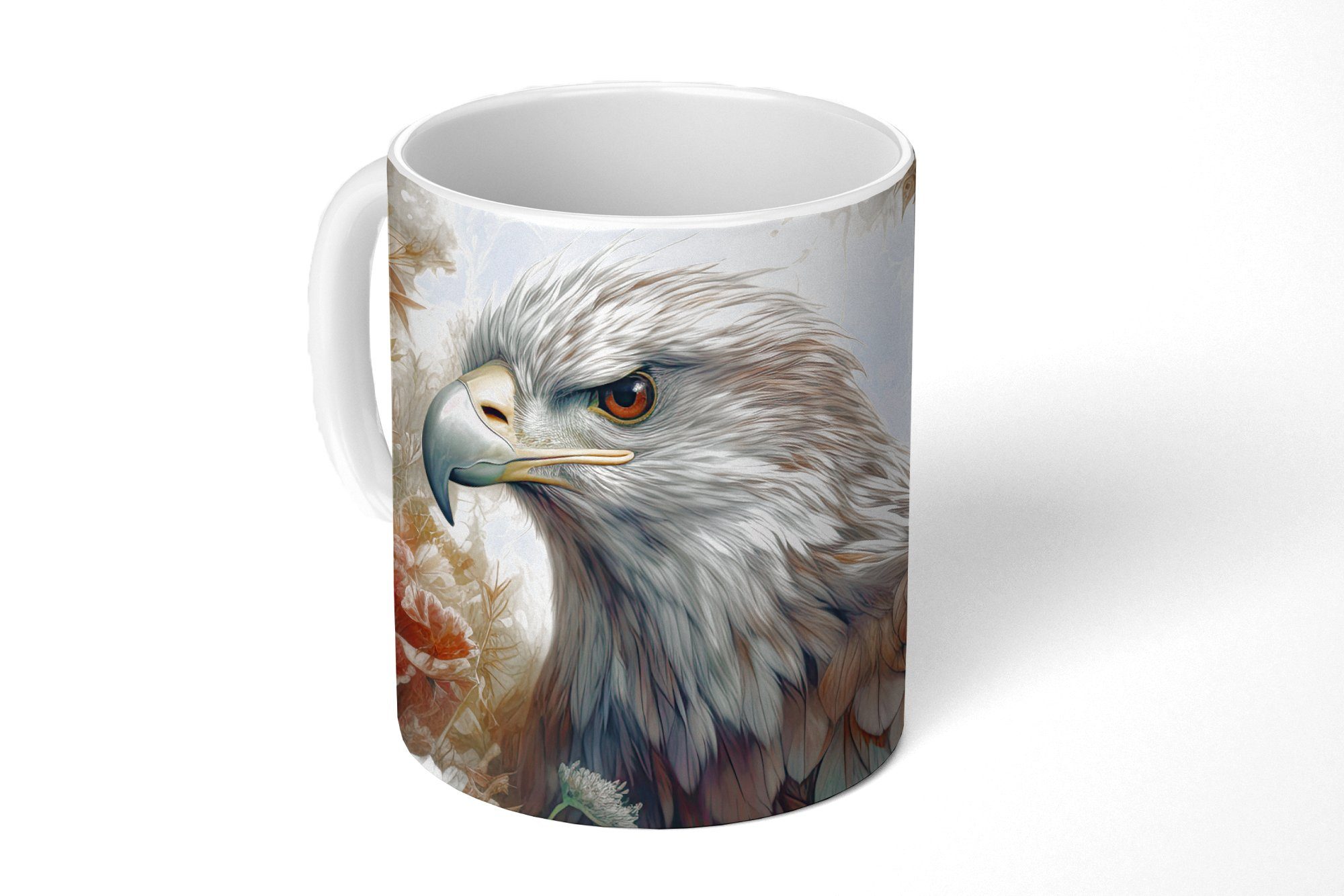MuchoWow Tasse Adler - Adler - Vogel - Blumen - Natur, 1-tlg., Keramik, Kaffeetassen, Teetasse, Becher, Kaffeebecher, Geschenk