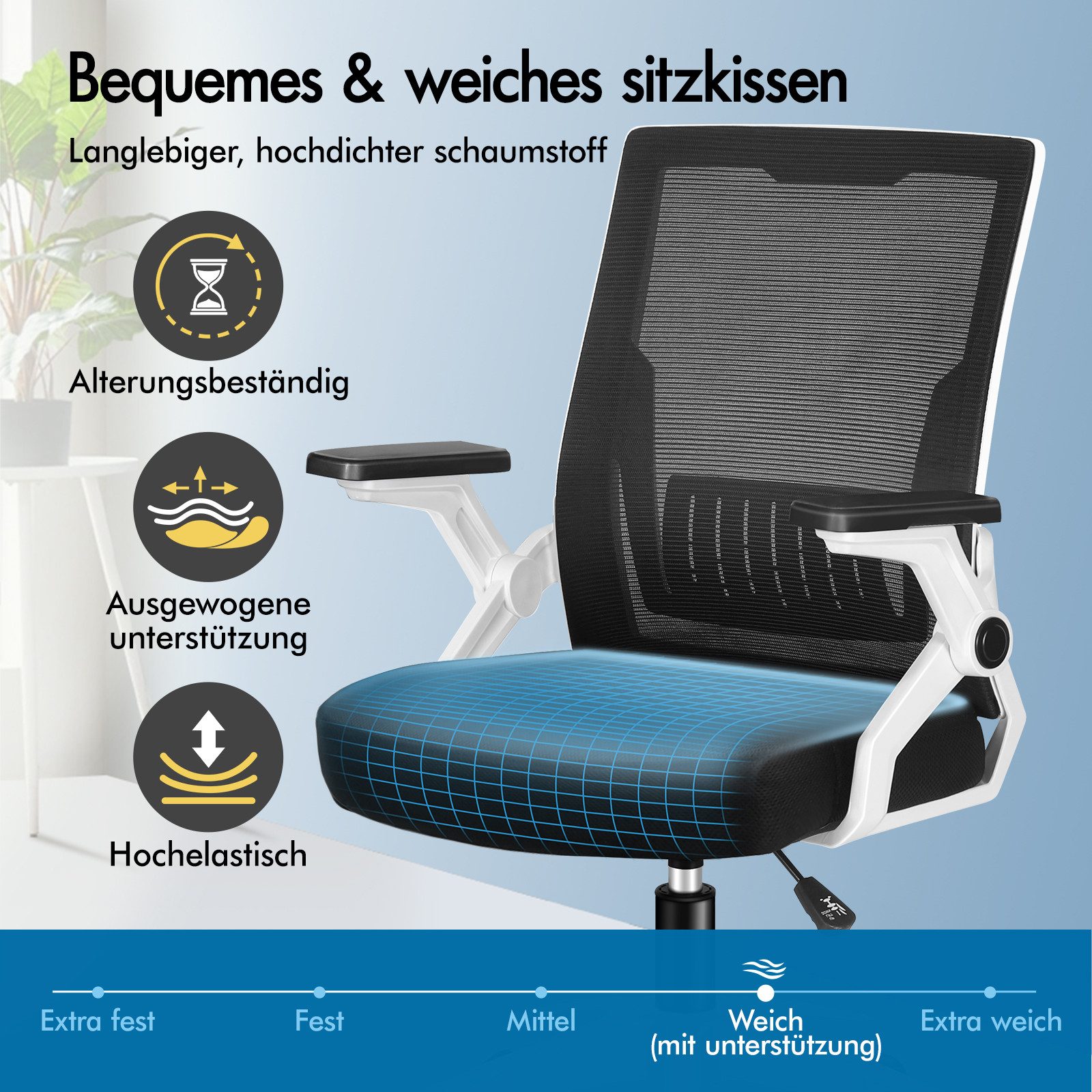 ALFORDSON Bürostuhl komfortable Lendenwirbelstütze, ergonomisch, (1 St), mit Rollen, klappbare Armlehnen