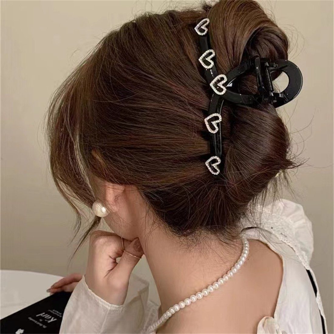 Frauen Clip Herz Haarspange schwarz, Grab Haarspange, Strass Haarnadel 1-tlg. DAYUT