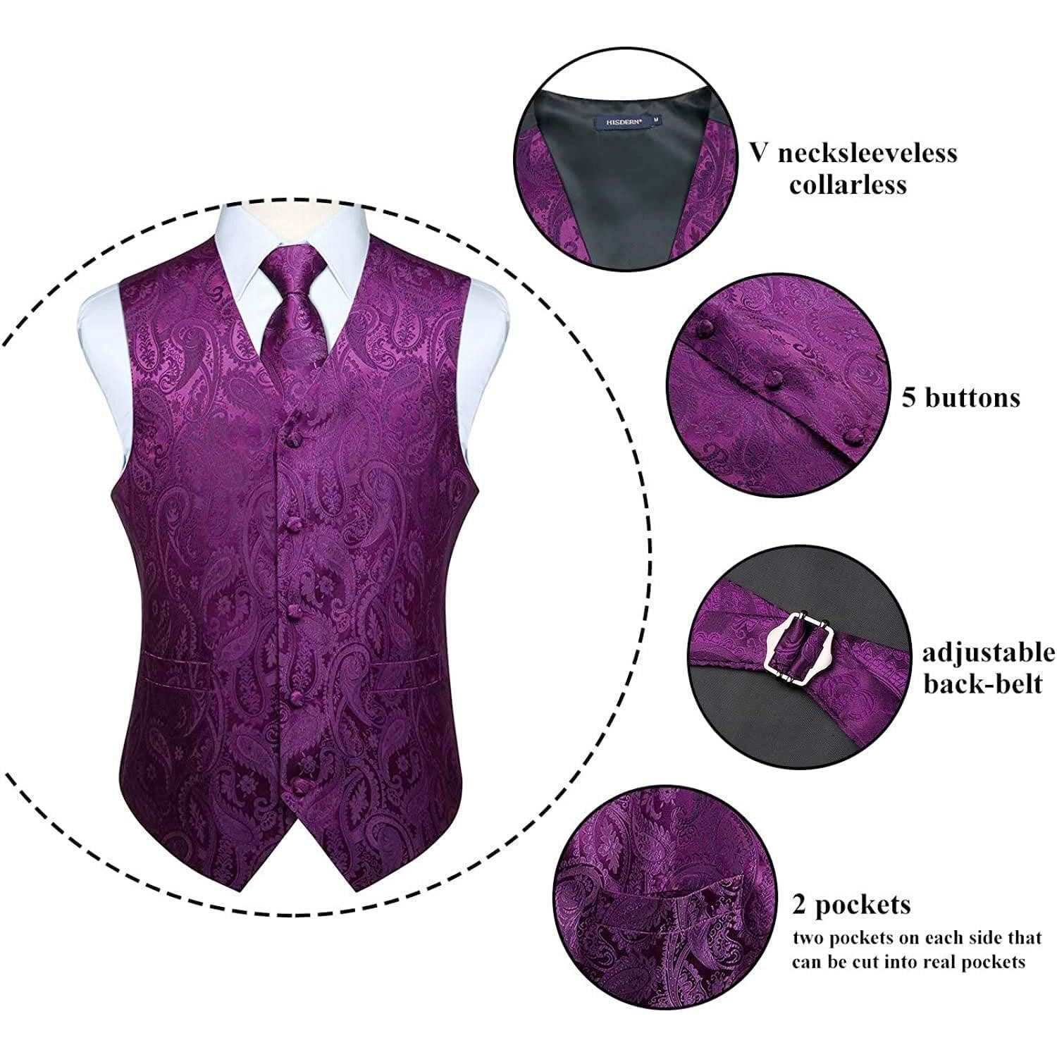 LuxusKollektion Krawatte Weste Herren floral Jacquard Krawatte Einstecktuch Anzug XXL Lila