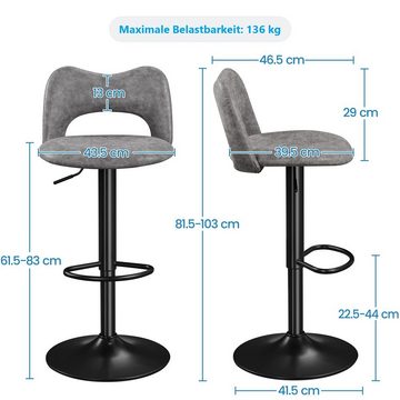 Yaheetech Barhocker (2er), 2er Set Polsterhocker 61,5 cm - 83 cm Barstuhl Küchenstuhl