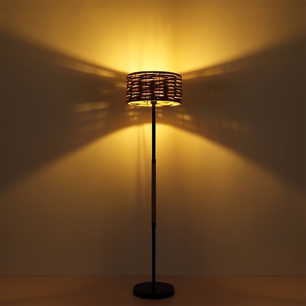 etc-shop Stehlampe, Leuchtmittel nicht inklusive, Warmweiß, Stehleuchte Wohnzimmer E27 Stehlampe Hanfseil, Metall schwarz