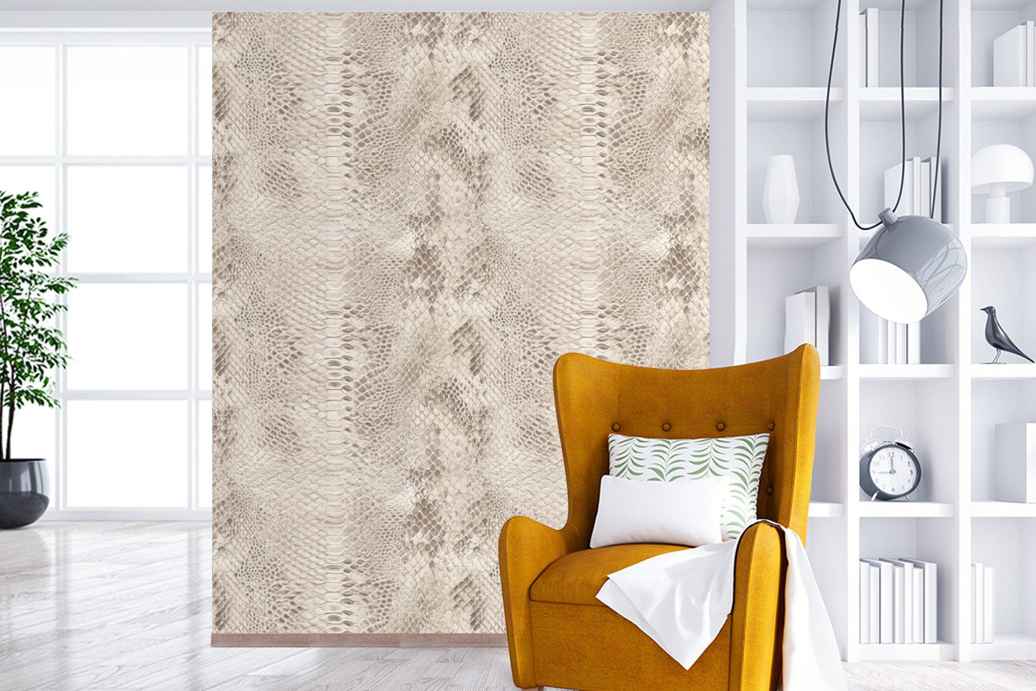 MuchoWow Fototapete Schlange - Muster - Beige, Matt, bedruckt, Vliestapete für Wohnzimmer Schlafzimmer Küche, Fototapete, 180x220 cm