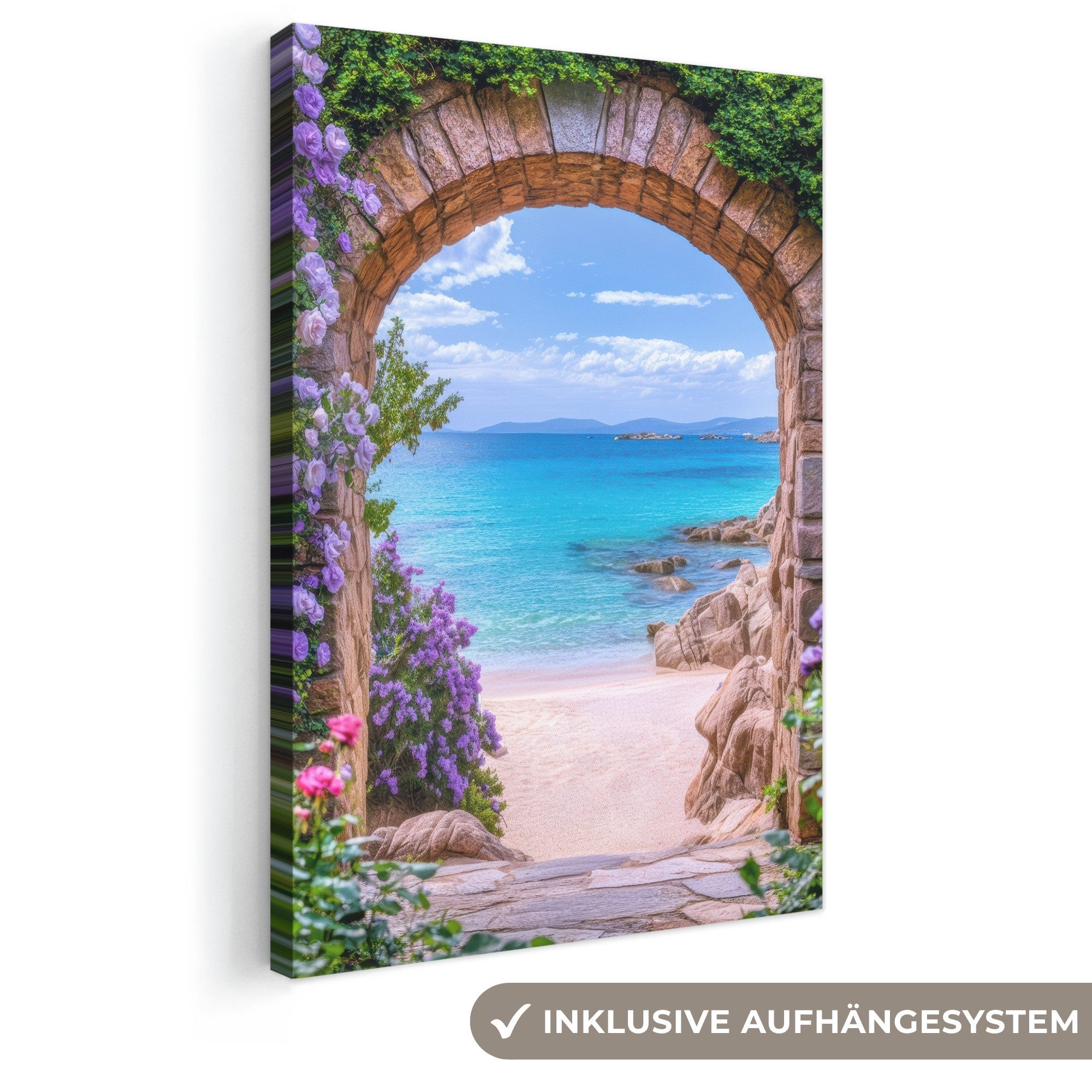 OneMillionCanvasses® Leinwandbild Aussicht - Tor - Meer - Strand - Felsen, Fotodruck (1 St), Leinwand Canvas Wandbild, Wanddekoration 20x30 cm
