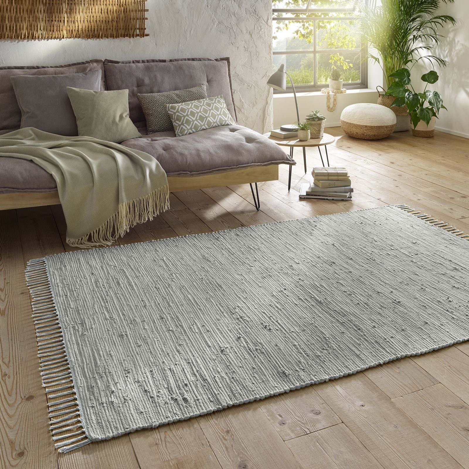 Wohnzimmer mit Höhe: nachhaltig rechteckig, Schlafzimmer TaraCarpet Flickenteppich Küchenteppich 5 060x090 Teppich Sylt TaraCarpet, Fransen, grau mm,