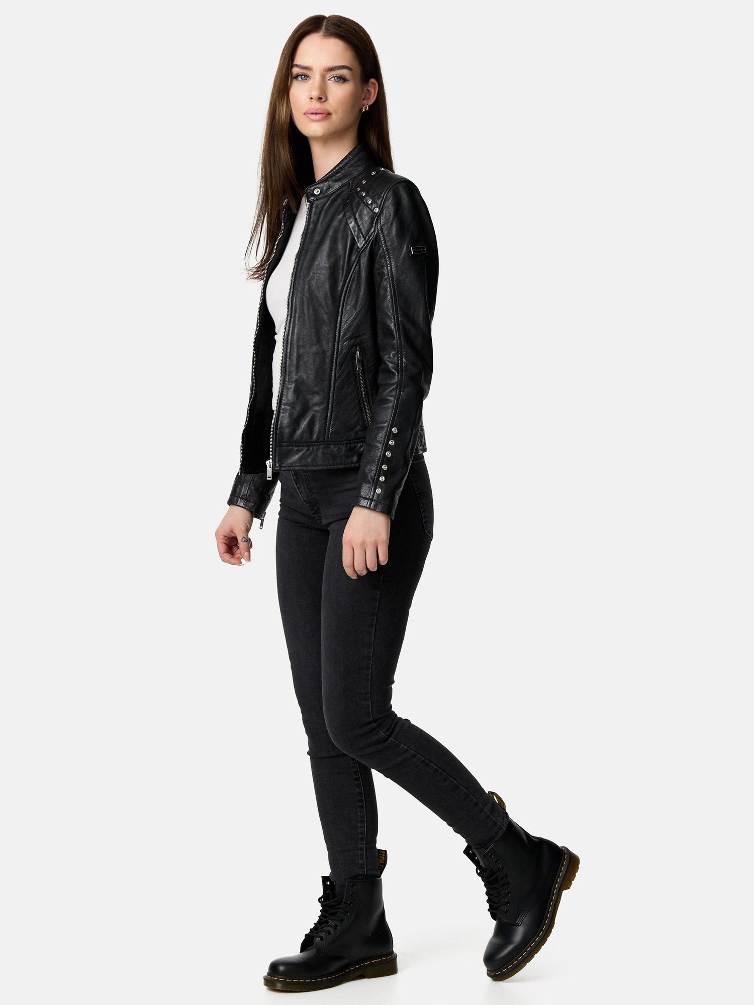 Tazzio Lederjacke F521 moderne & zeitlose Damen Jacke im Biker Look günstig online kaufen