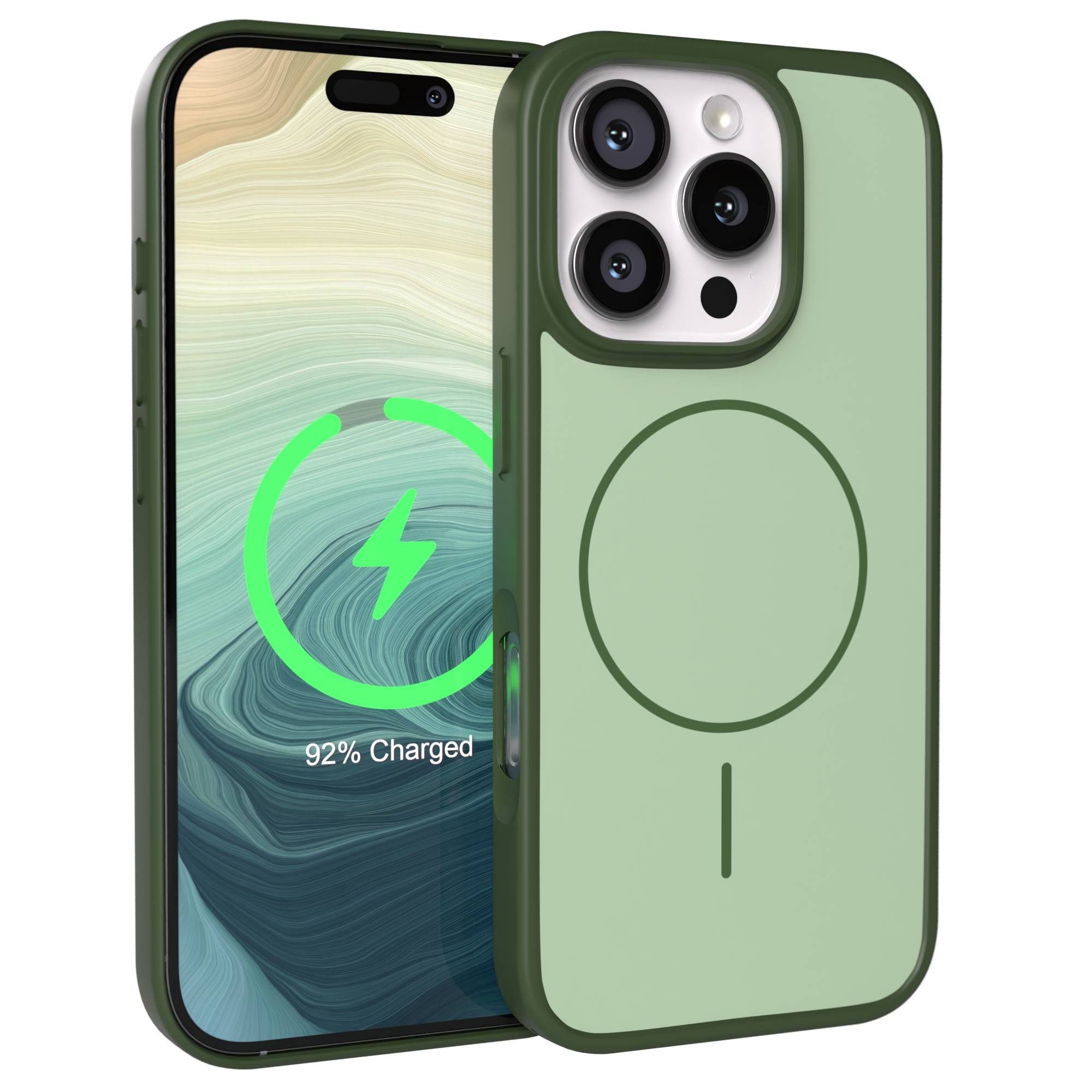 EAZY CASE Handyhülle Slim Outdoor MagSafe Case für Apple iPhone 16 Pro 6,3 Zoll, Outdoor Case mit Magnetring & sicherem Halt in Dunkelgrün