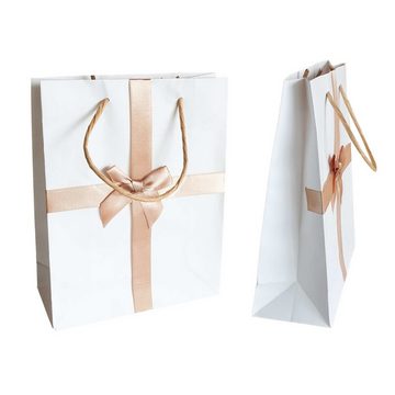 maDDma Geschenkpapier 3 Geschenktüten mit Satinschleife 23 x 18 cm Geschenktasche, weiß 23 x 18 cm