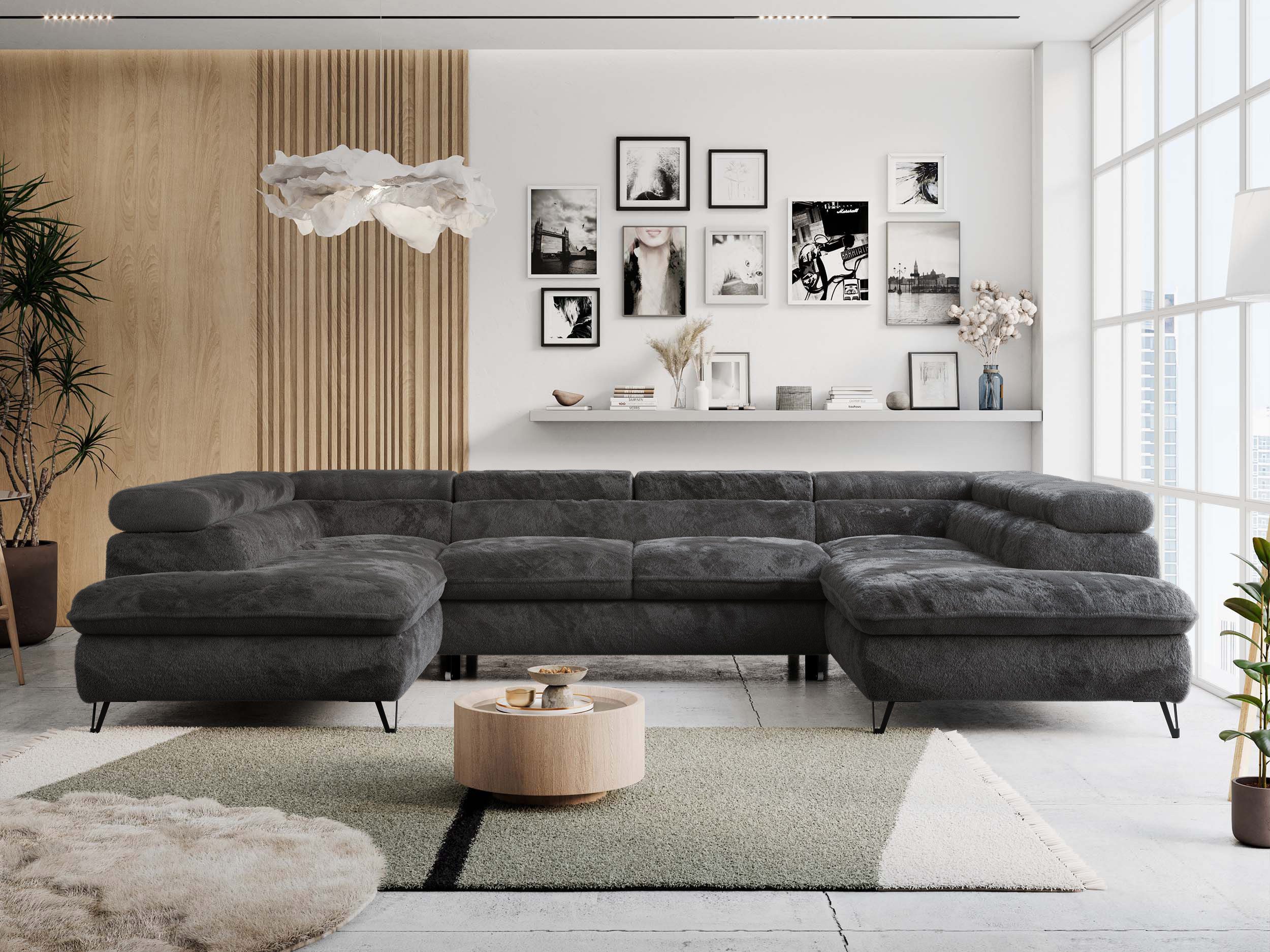 MKS MÖBEL Ecksofa PETER U, Set, Ecksofa U-Form, Wellenfedern, HR35-Schaum, form, Sofa big XXL, Bettkasten, Bettfunktion, Einstellbare Kopfstützen