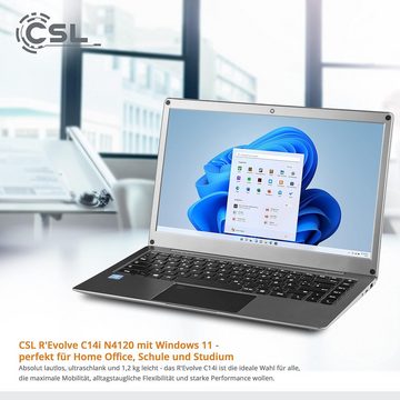 CSL Computer Windows 11 Pro - Ultraleichtes Full HD Notebook (35,81 cm/14,1 Zoll, Intel Celeron N4120, 64 GB SSD, Perfekte Kombination aus Leistung, Mobilität und Erschwinglichkeit)