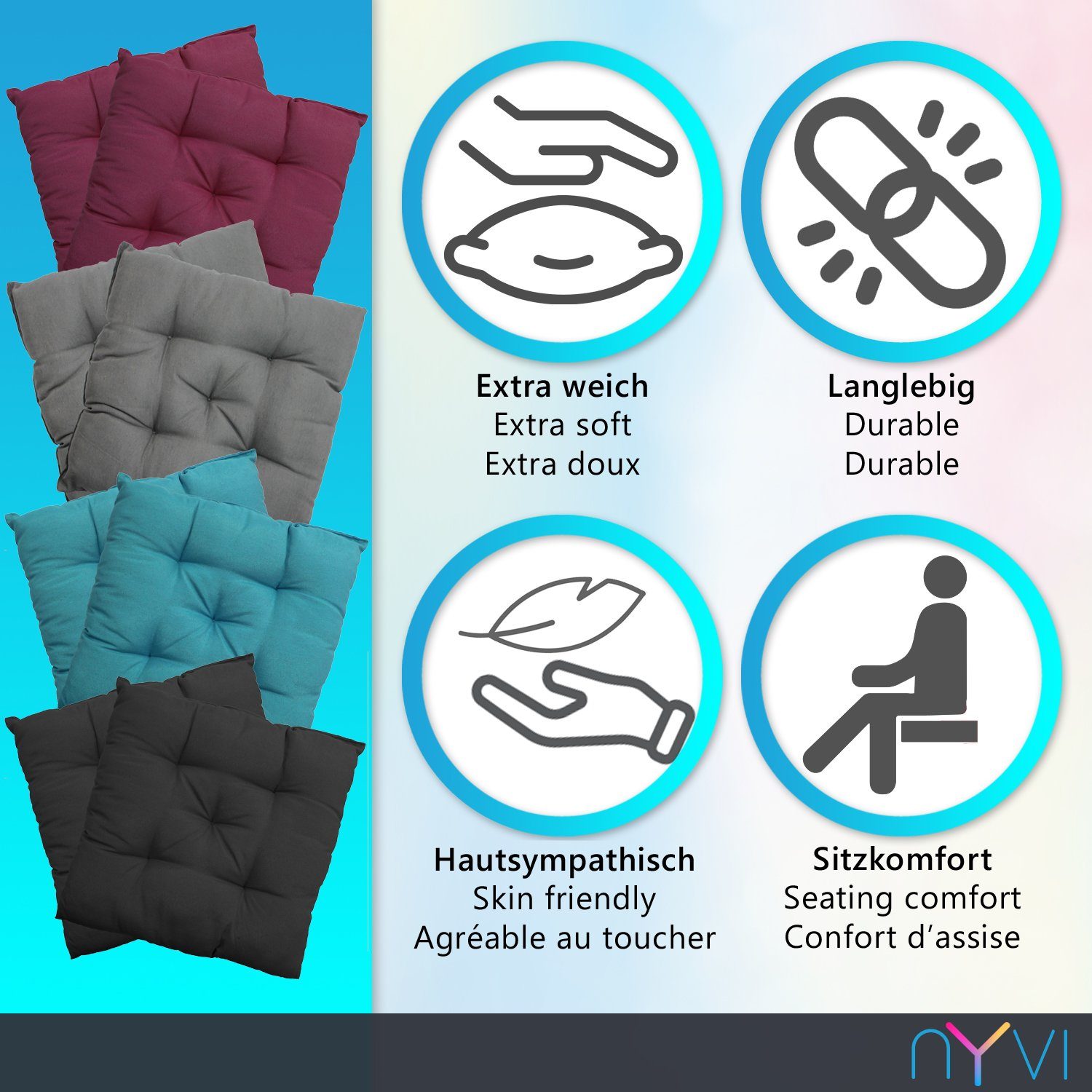 NYVI Stuhlkissen Sitzkissen Genua 4er Set - Dekokissen Sitzauflage für Indo günstig online kaufen