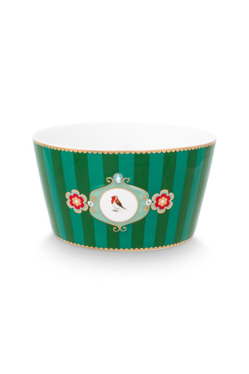 PiP Studio Schale Love Birds Medallion Bowl Stripes grün 15cm, Bone China, (Bowls), Bowl Love Birds Medallion Stripes Emerald-Green 15cm