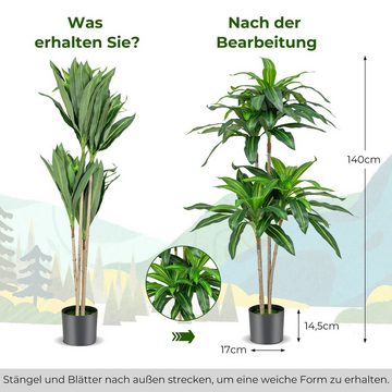 Kunstpflanze, COSTWAY, Höhe 140 cm, Künstliche Dracena mit Topf, 92 Blättern