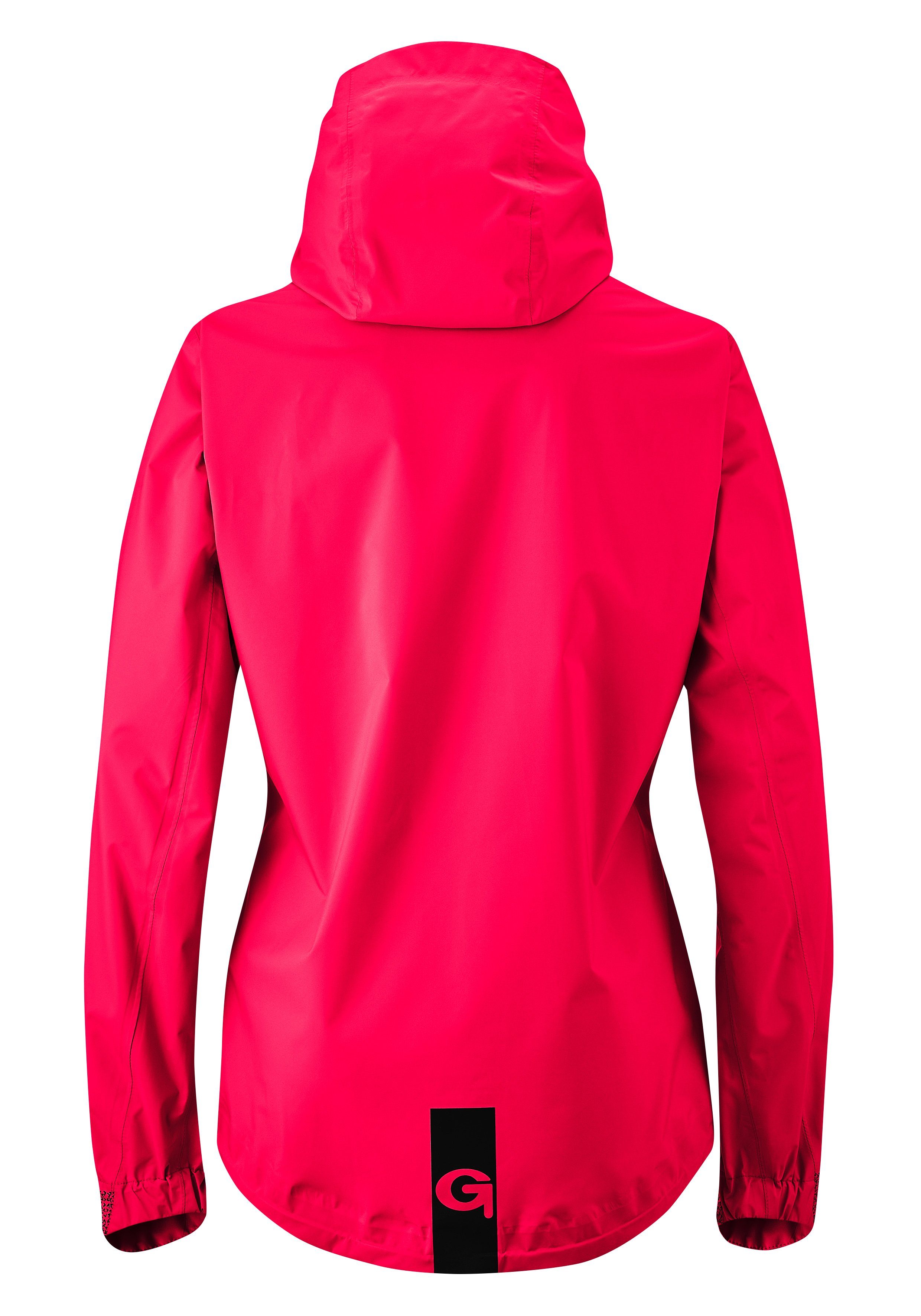 Gonso Fahrradjacke Sura Plus Damen Radjacke Kapuze mit neonpink Regenjacke wasserdicht, und wind