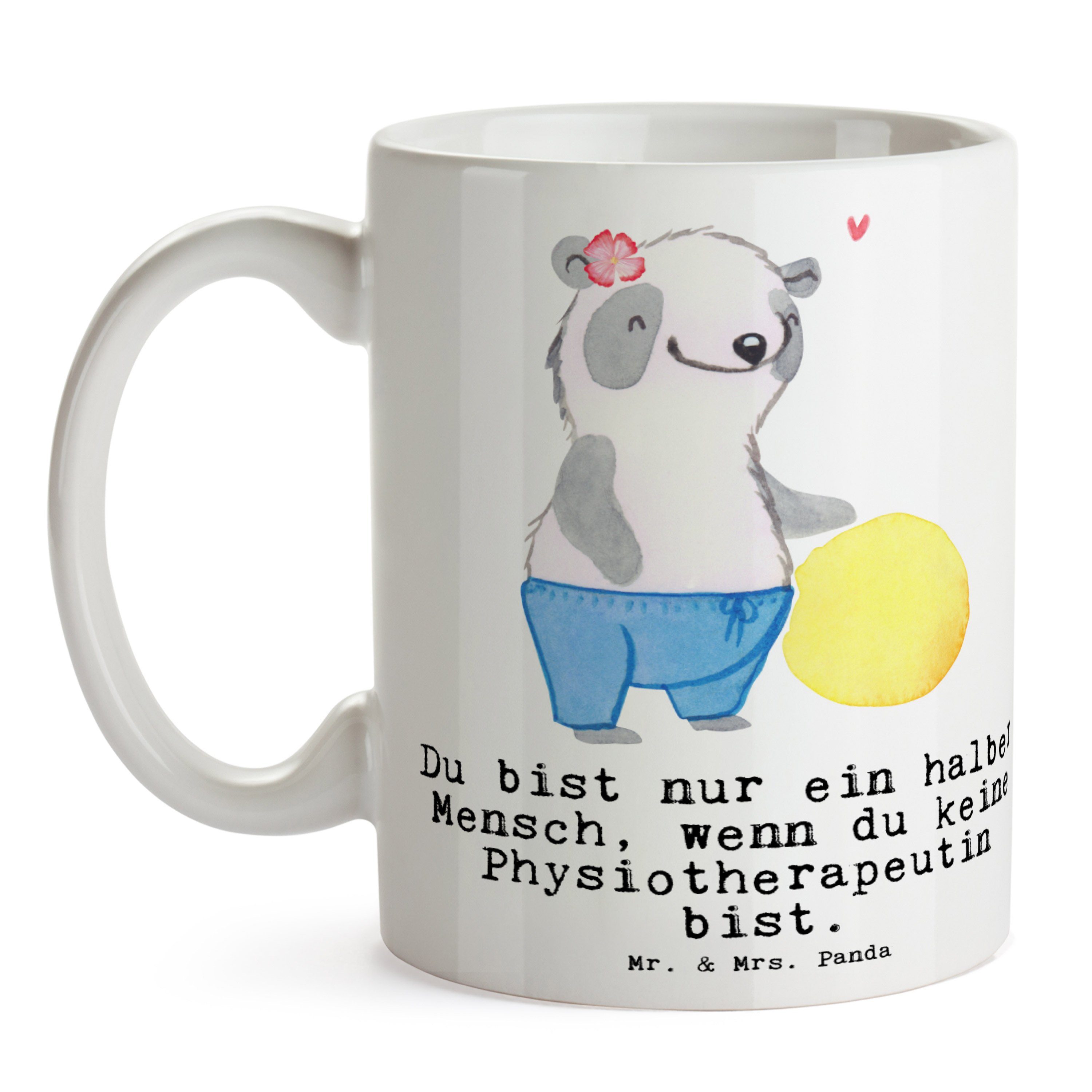 Tasse - & Keramik Geschenk, Physiotherapeutin Weiß Mr. Mrs. Panda - Herz Kaffeebecher, mit Rente, Mi,
