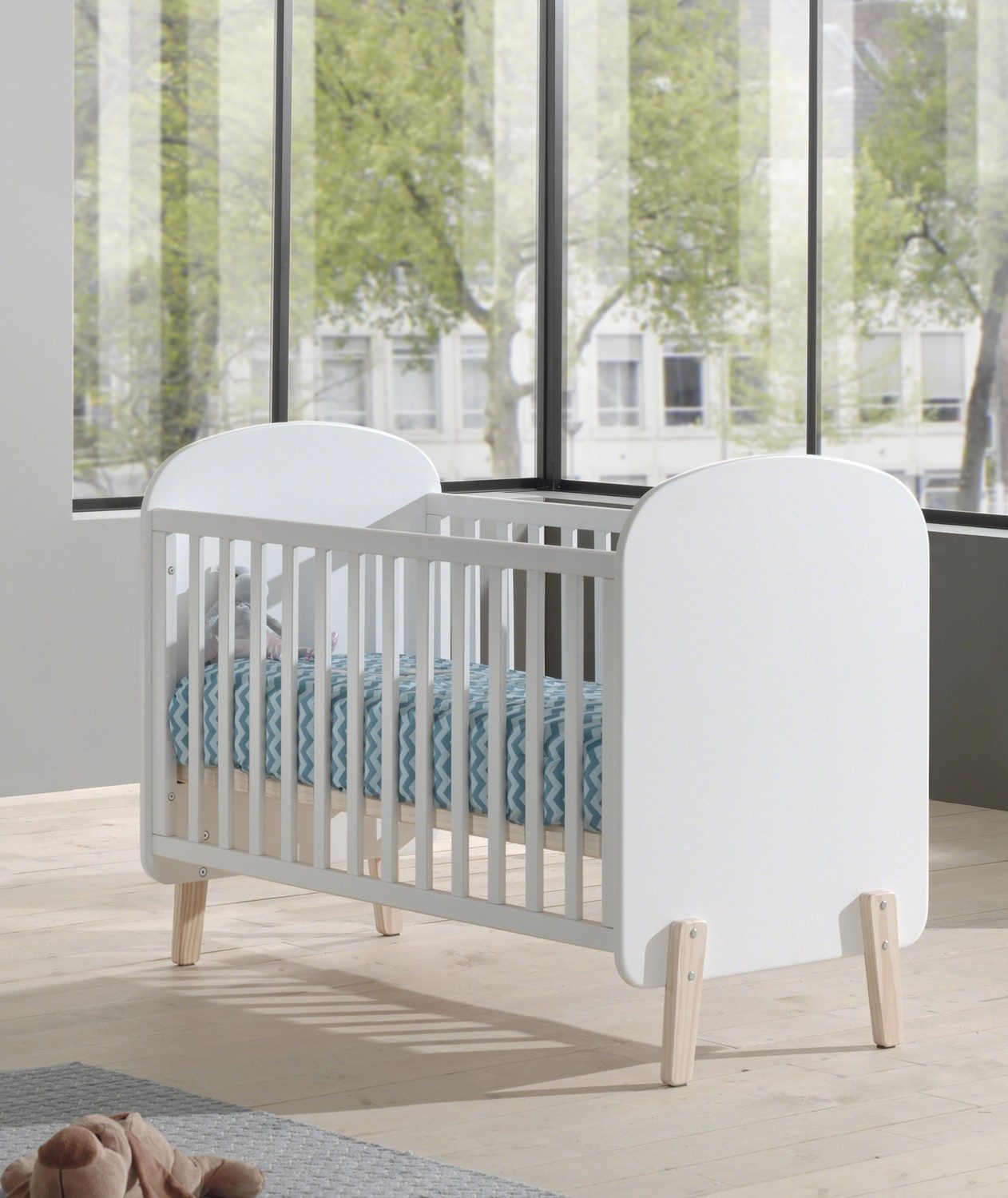 Natur24 Kinderbett Babyzimmer Set Kiddy Babybett Kommode Wickelaufsatz Kleiderschrank MDF