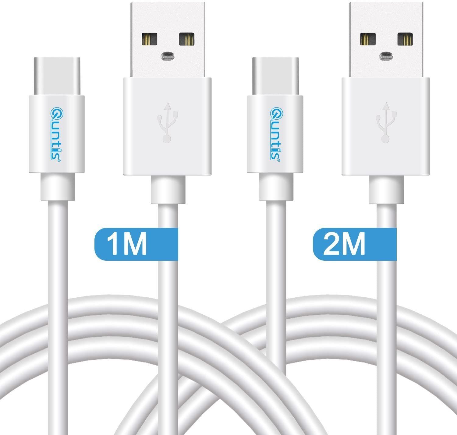 Quntis USB C Ladekabel 2Pack Smartphone-Kabel, USB Typ C, 1M+2M, weiß