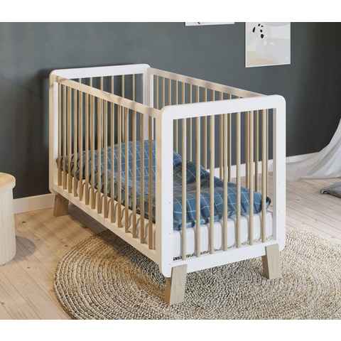 Babyhafen Babybett BRADY 60 × 120 mit Rausfallschutz Modern Gitterbett, Kinderbett mit Schutzgitter